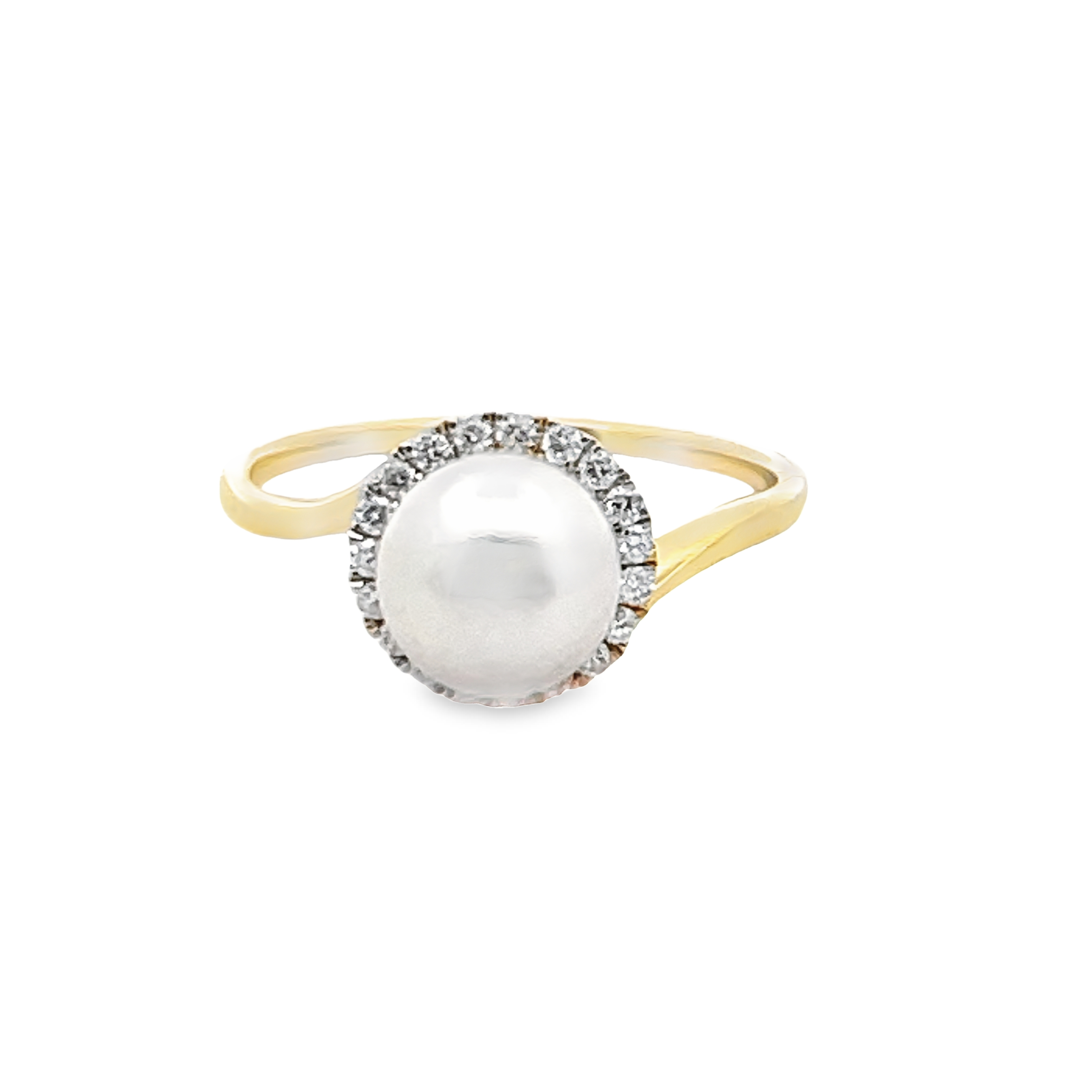 PEARL AND DIAMOND HALO RING CONTAINING 6.5-7MM PEARL CENTER  19 ROUND HALO DIAMONDS .15TDW 14KY