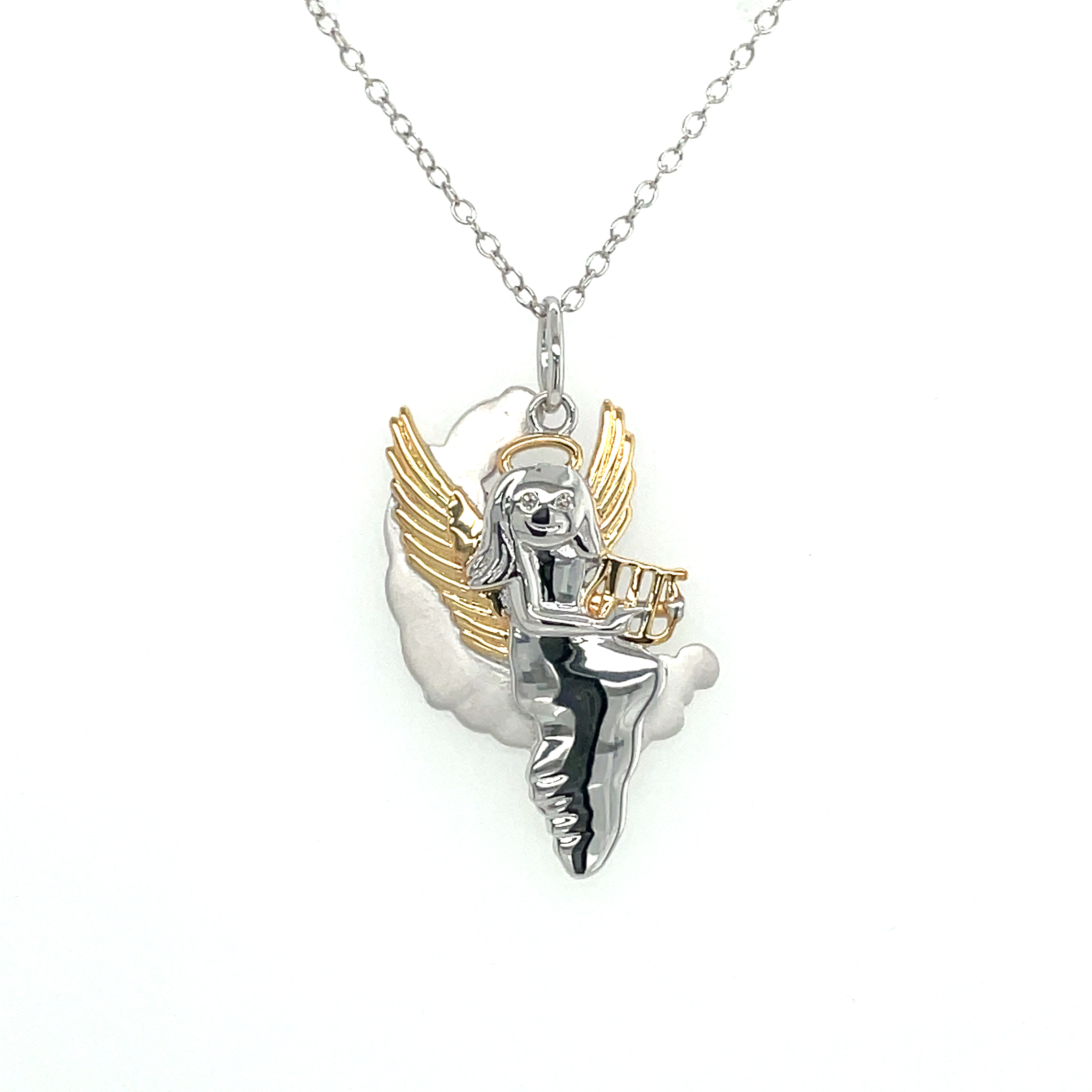 .01CTW ANGEL ON THE MOON TT PENDANTCHAIN CONTAINING 2 ROUND DIAMONDS SILVERGOLD TONECHAIN INCLUDED