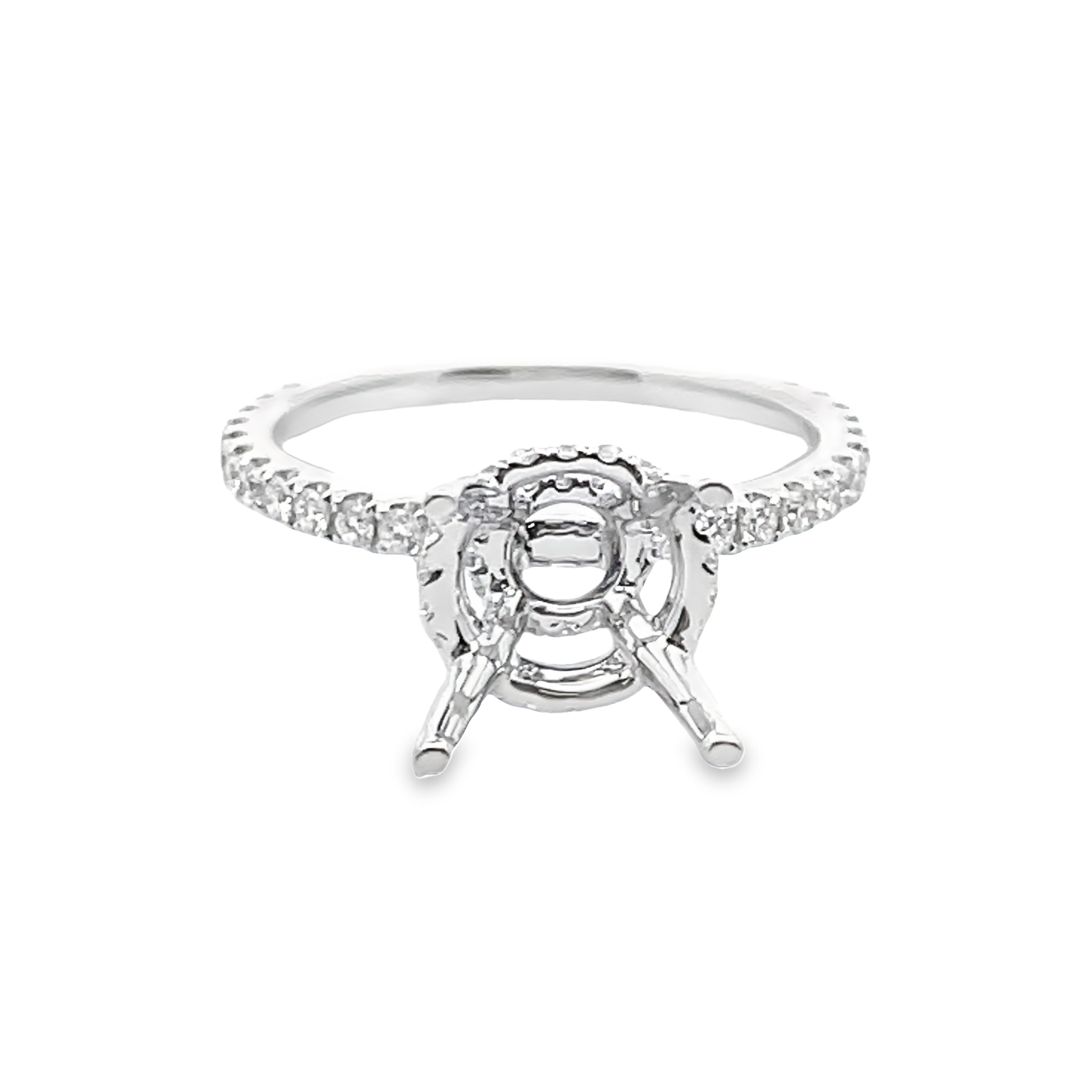 .51CTW DIAMOND DOUBLE HIDDEN-HALO ENGAGEMENT RING SEMI MOUNTING FOR ROUND CENTER CONTAINING 64 ROUND DIAMONDS 14KW
