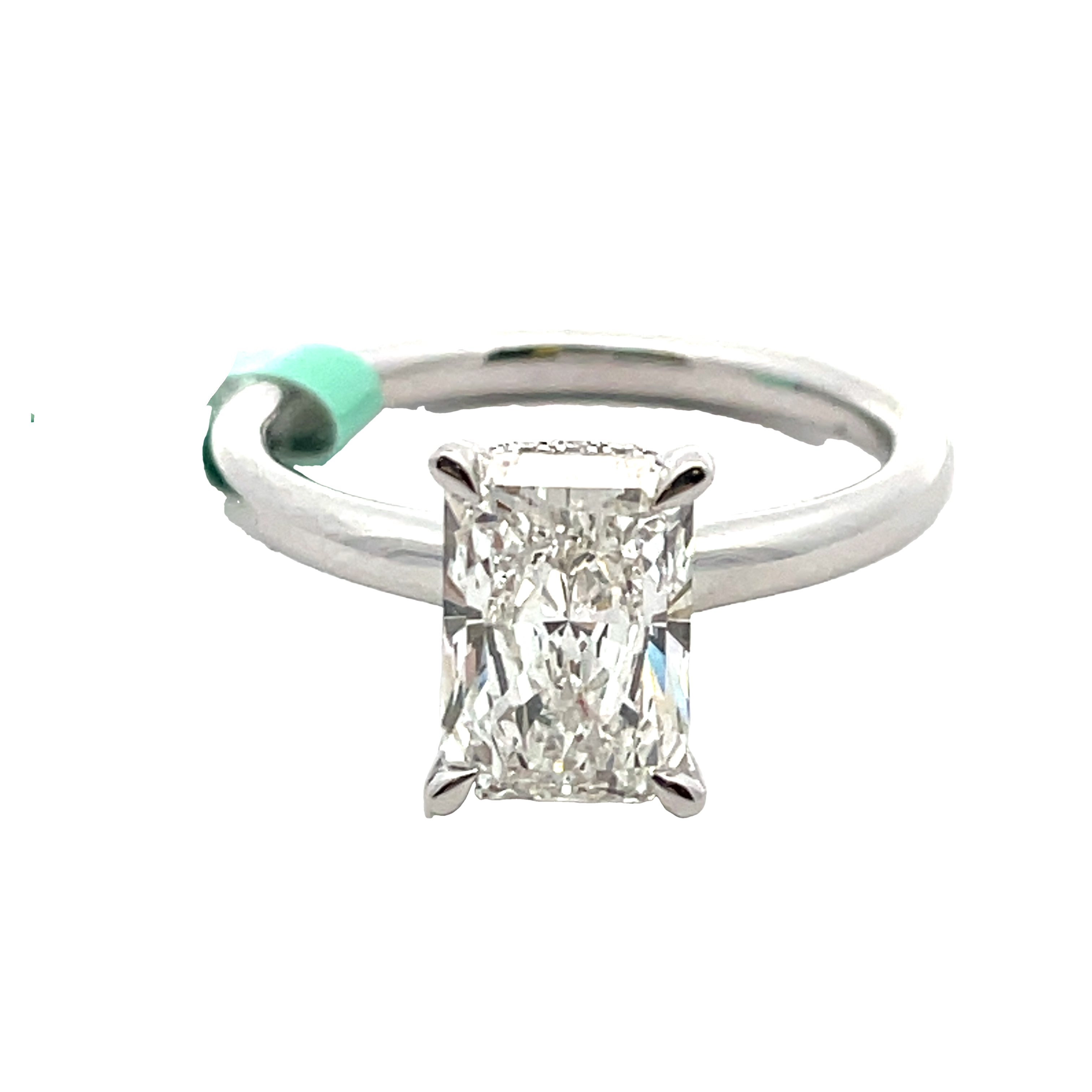 SUPER MAN MADE CREATED 2.17CTW DIAMOND HIDDEN-HALO ENGAGEMENT RING CONTAINING 2.07CT RADIANT CUT DIAMOND CENTER F VS1 IGI LG582363204  20 ROUND HIDDEN-HALO MELEE DIAMONDS .10CTW 14KW