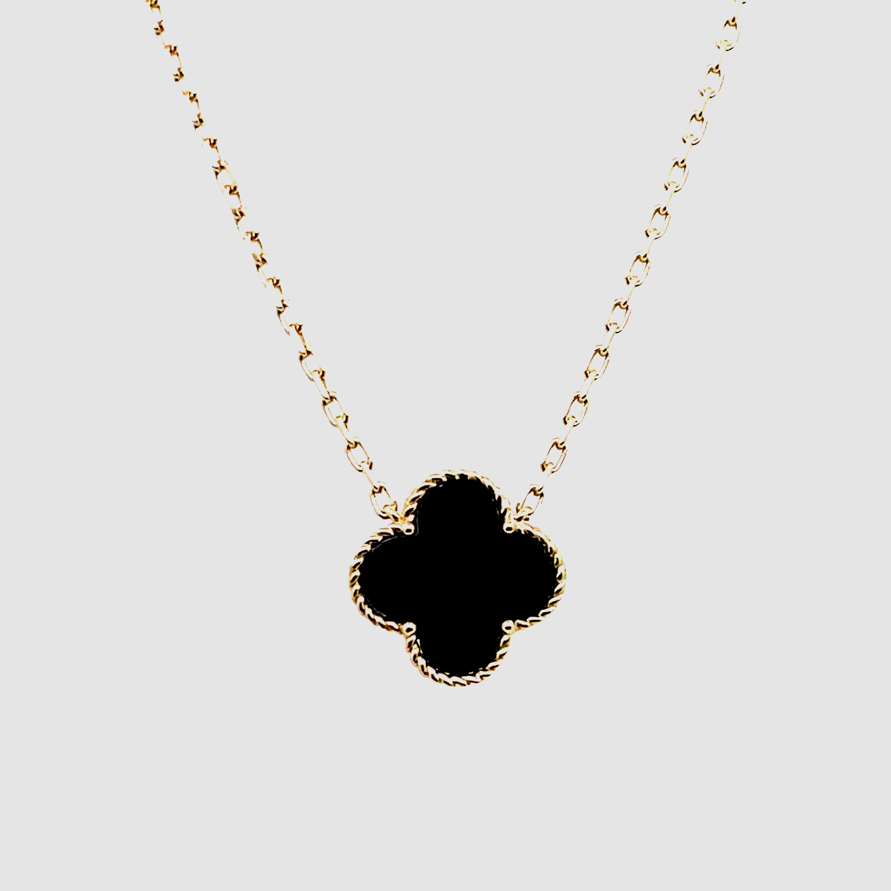 15MM CLOVER BLACK ONXY CENTER NECKLACE 14KY