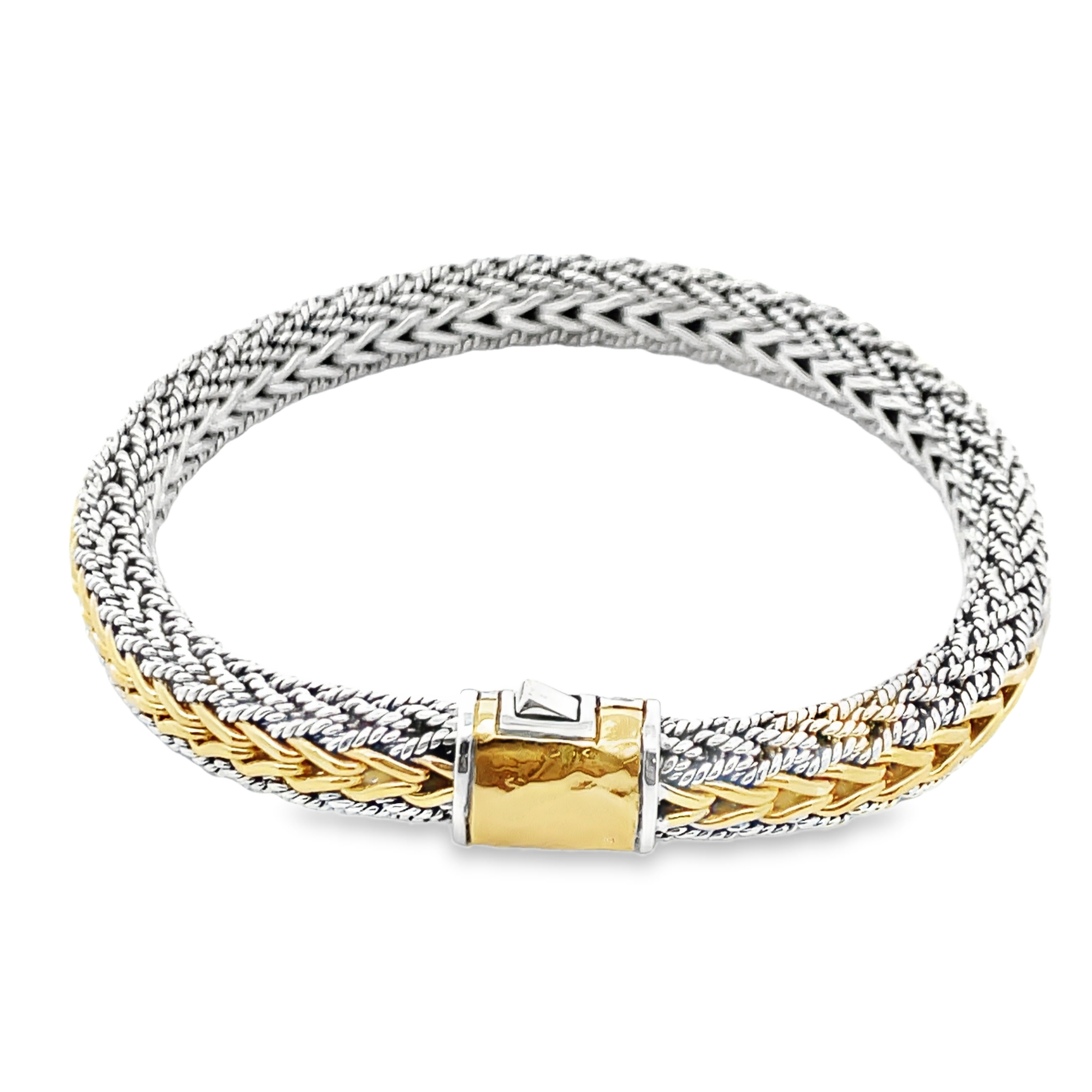 JOHN HARDY ICON 18KY/SILVER 8MM CHAIN REVERSIBLE BRACELET WITH RETICULATED PUSHER CLASP