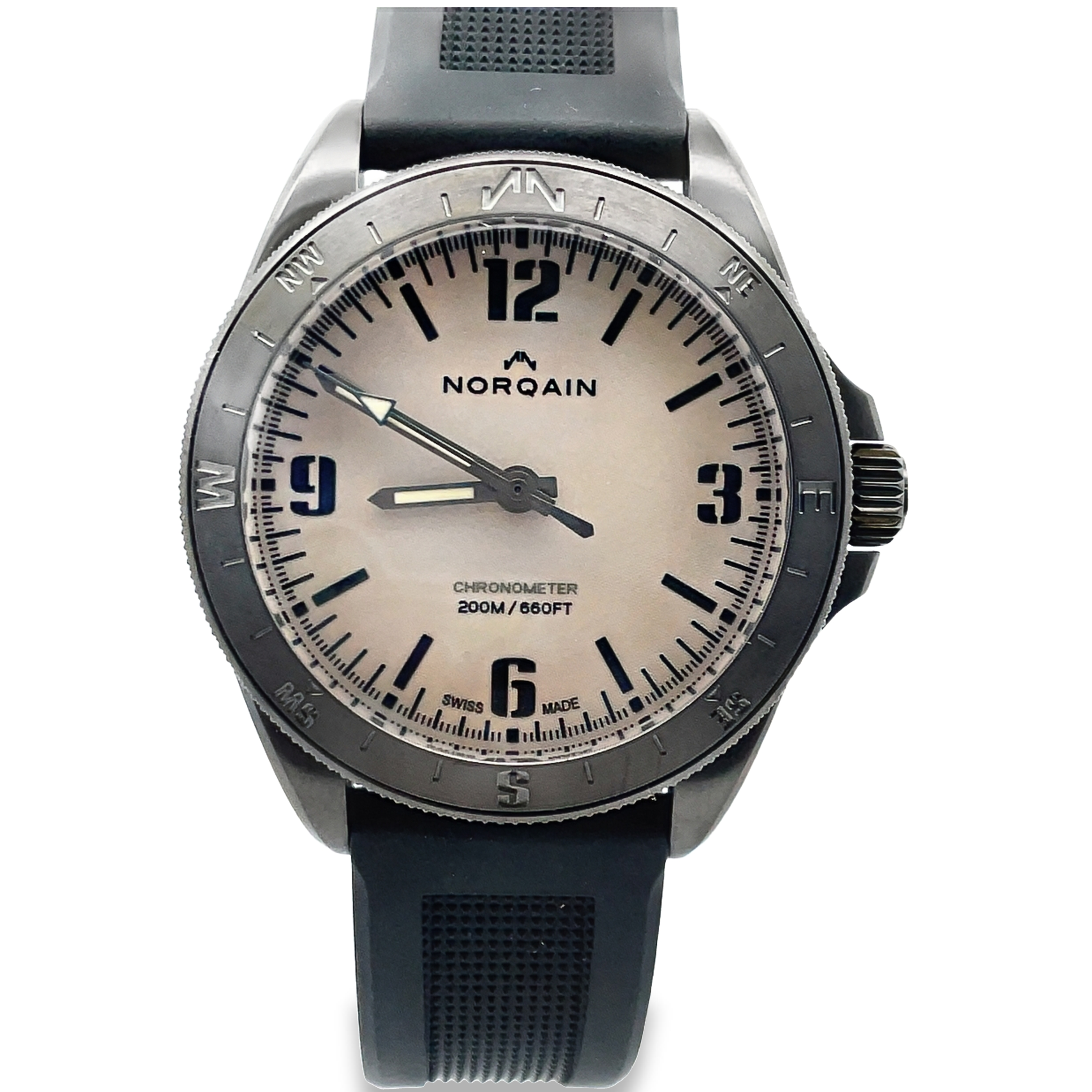 NORQAIN ADVENTURE NEVEREST NIGHT SIGHT WATCH BEIGE DIAL BLACK CASERUBBER STRAPSN25566