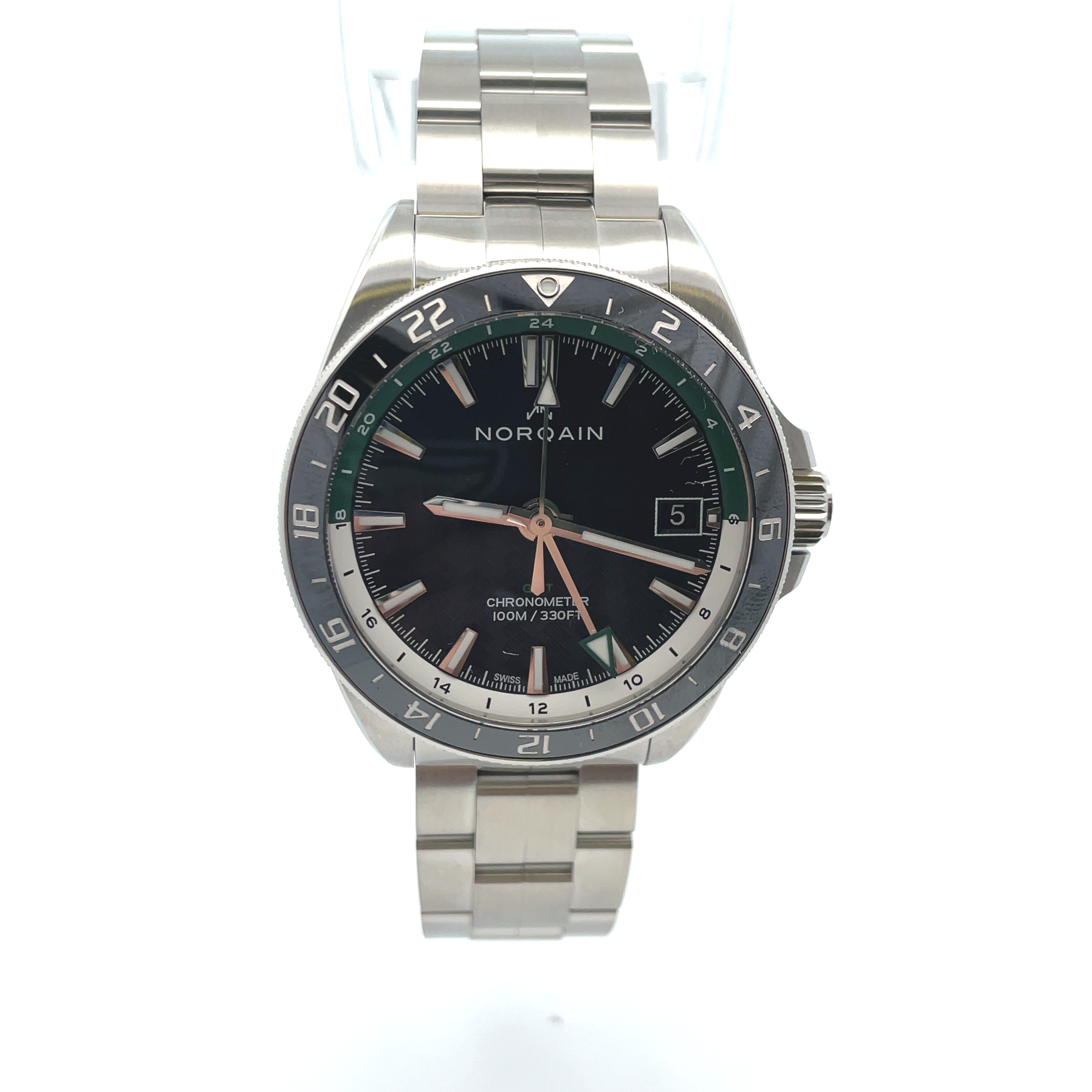NORQAIN NEVEREST GMT BLACKGREEN DIAL BLACK BEZEL LINK BRACELET STAINLESSSN26773