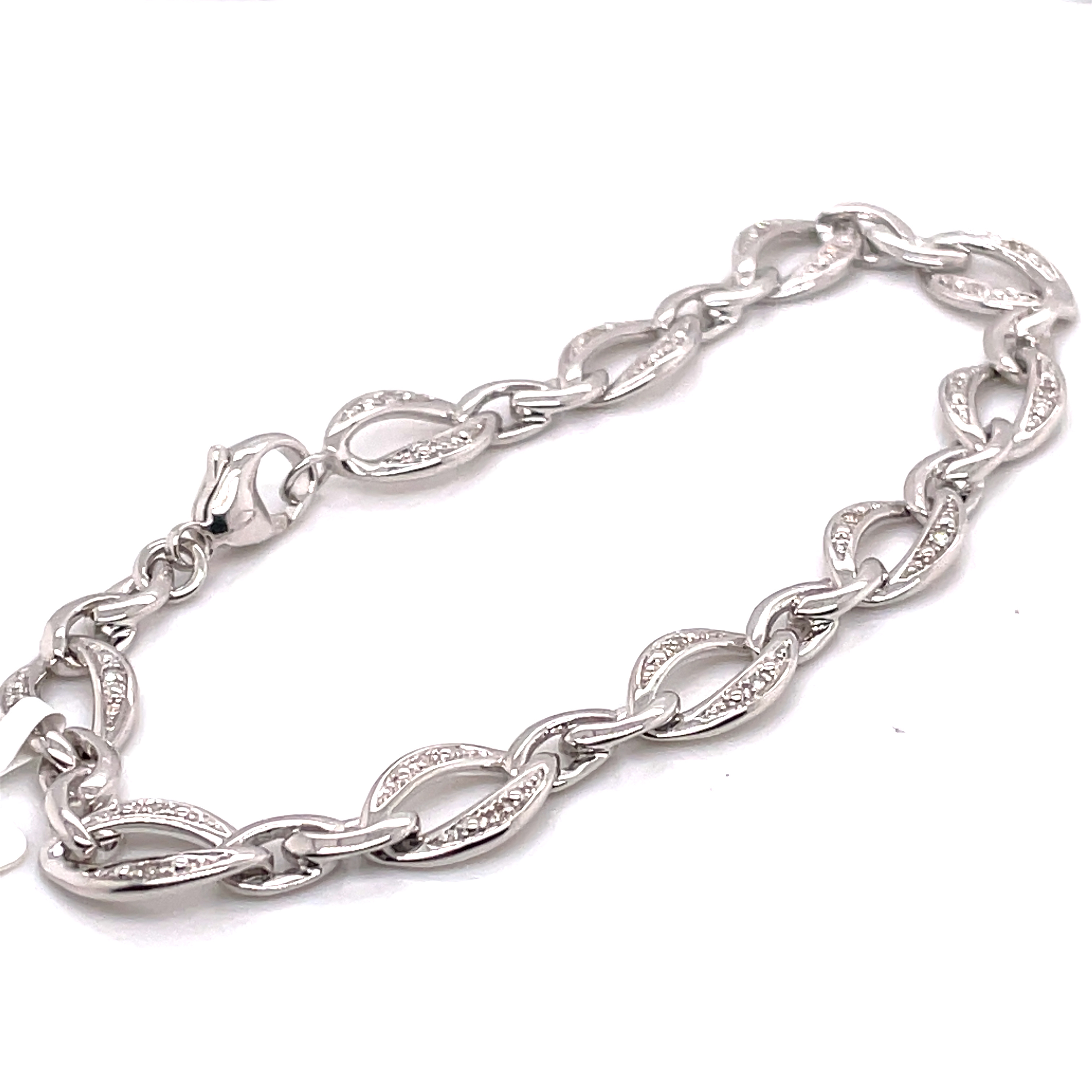 LDS 0.10CTW DIAMOND OVAL LINK BRACELET CONTAINING 20 ROUND DIAMONDS STERLING SILVER