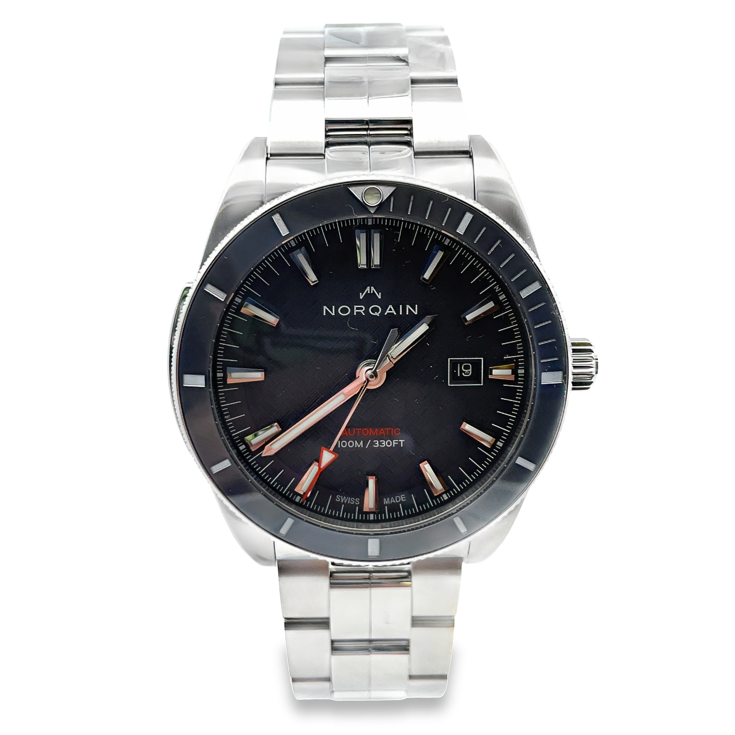 NORQAIN ADVENTURE SPORT AUTO WATCH GREY DIAL STEEL GREY CERAMIC BEZEL LINK BRACELET STAINLESSSN41122
