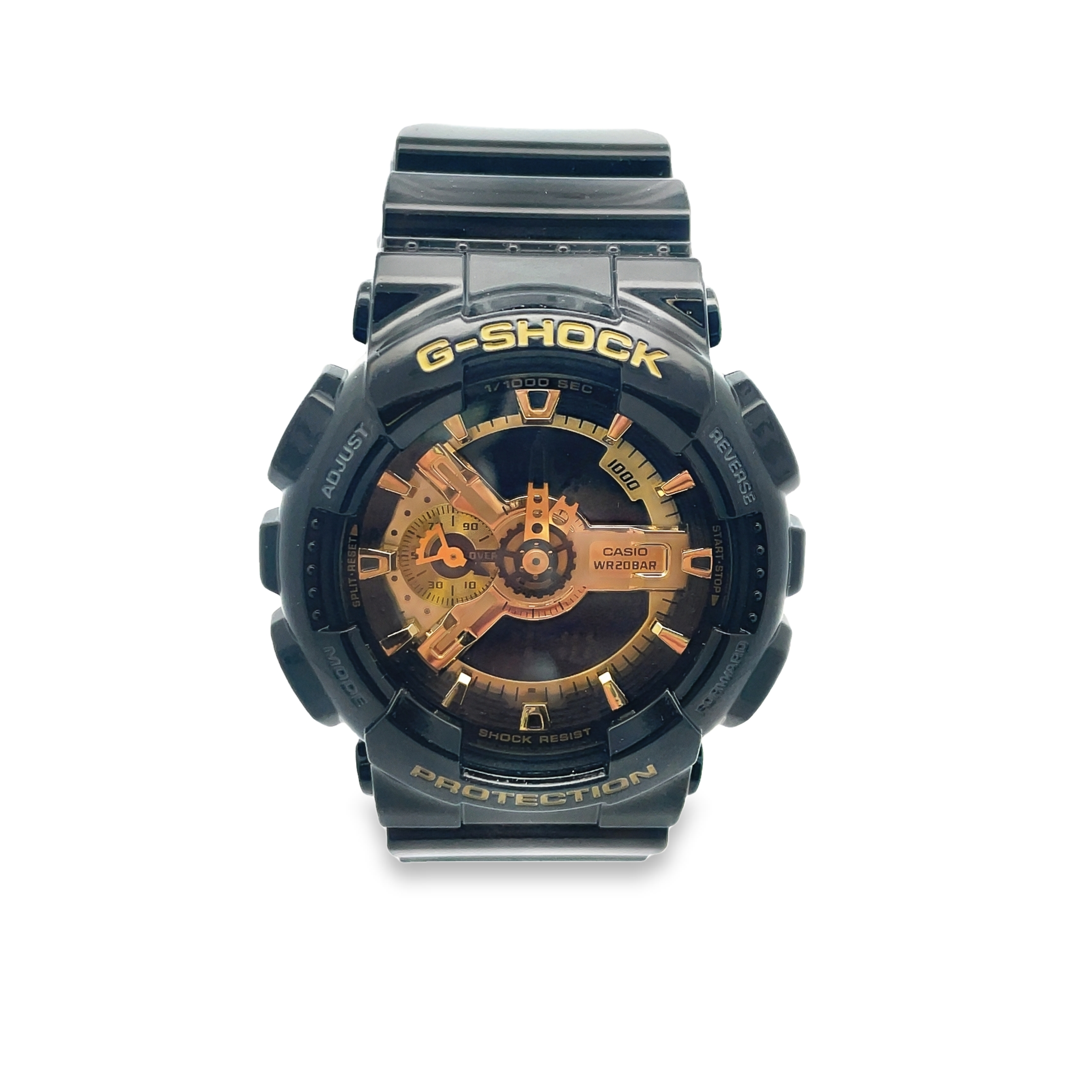 CASIO G-SHOCK GTS HIGH-GLOSS WATCH; BLACK/GOLD-TONE DIAL; BLACK