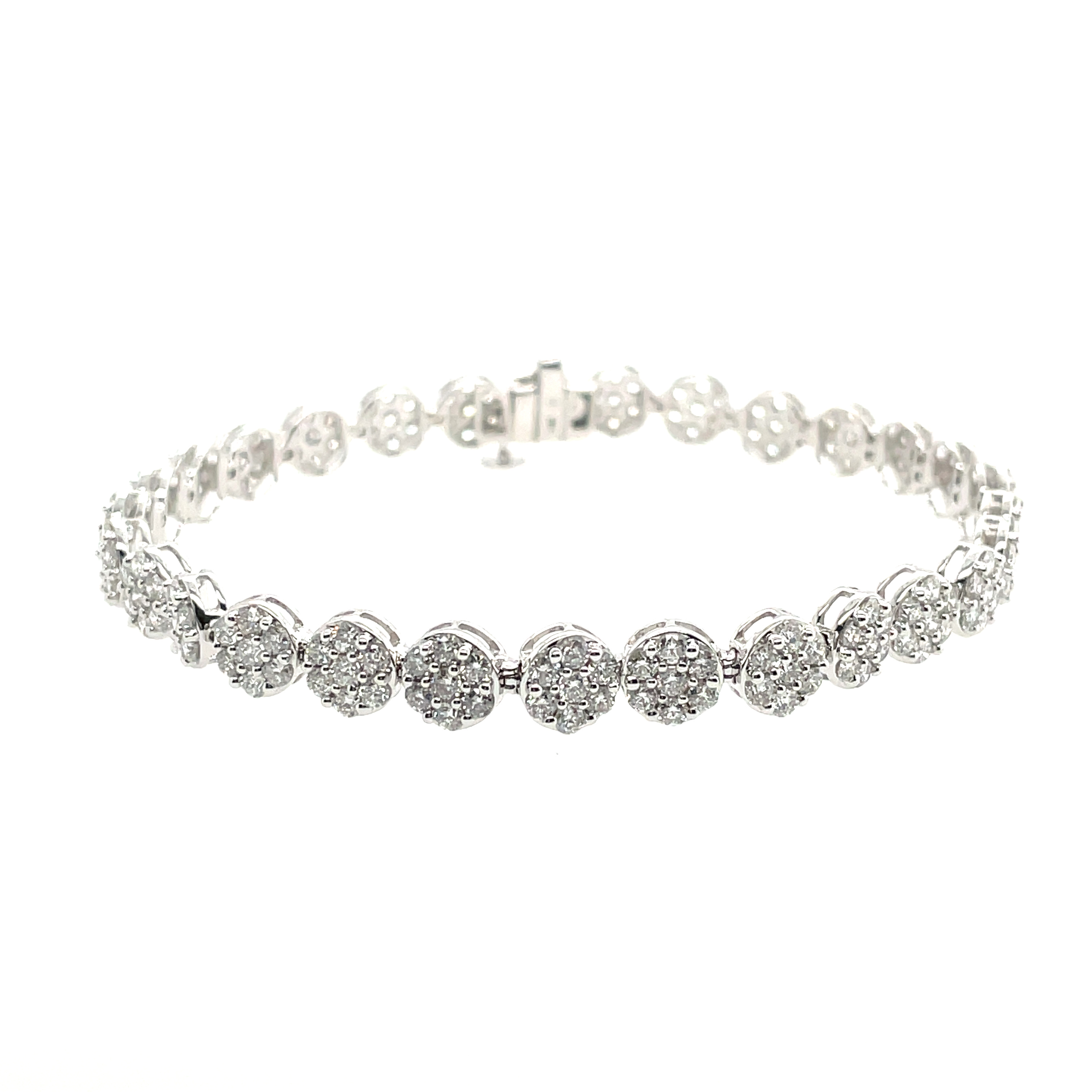 5CTW DIAMOND BRACELET WITH 29 X 7 ROUND DIAMOND CLUSTERS WITH A TOTAL OF 203 ROUND DIAMONDS; 14KW