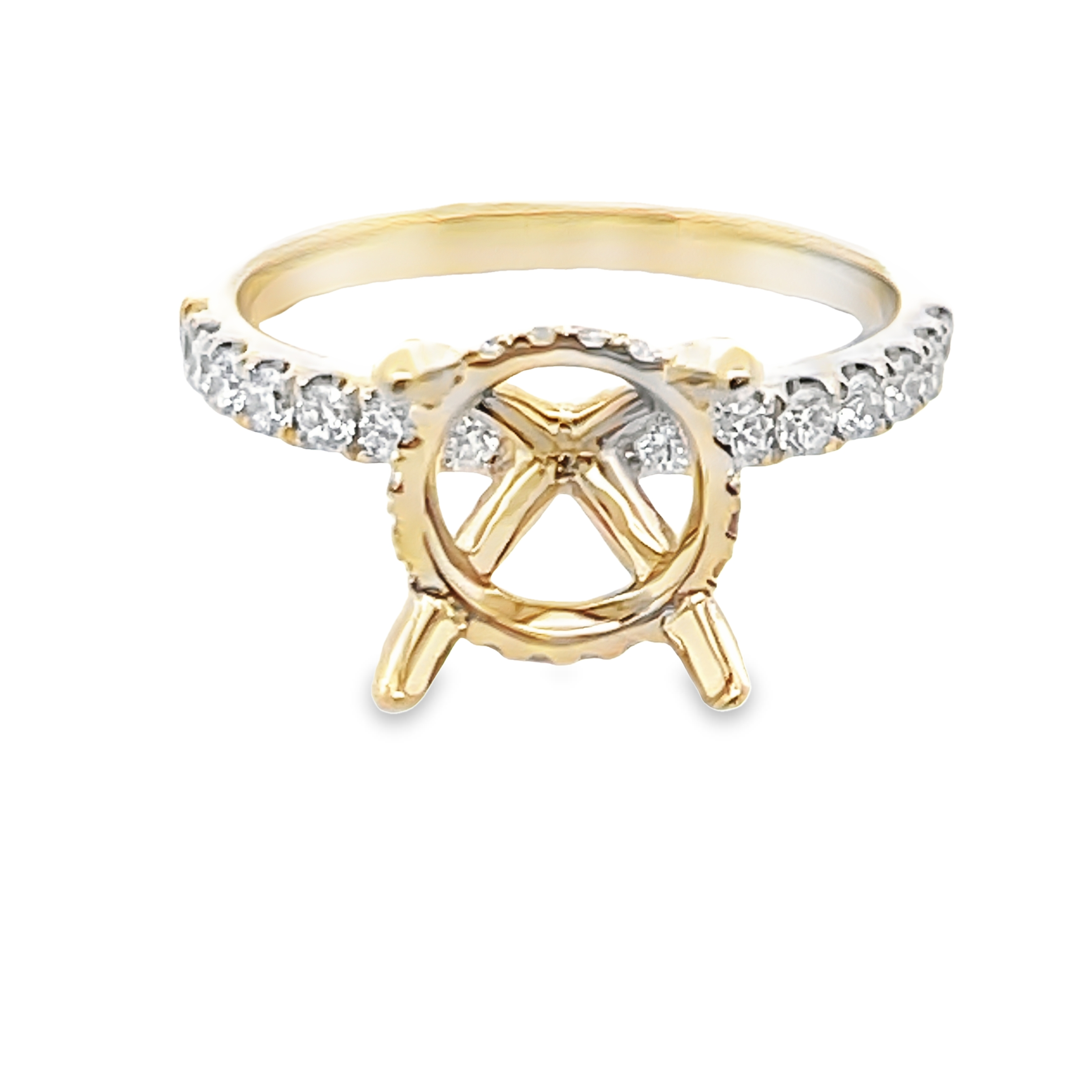 .43CTW DIAMOND HIDDEN-HALO ENGAGEMENT RING SEMI MOUNTING FOR ROUND CENTER CONTAINING 50 ROUND DIAMONDS 14KY