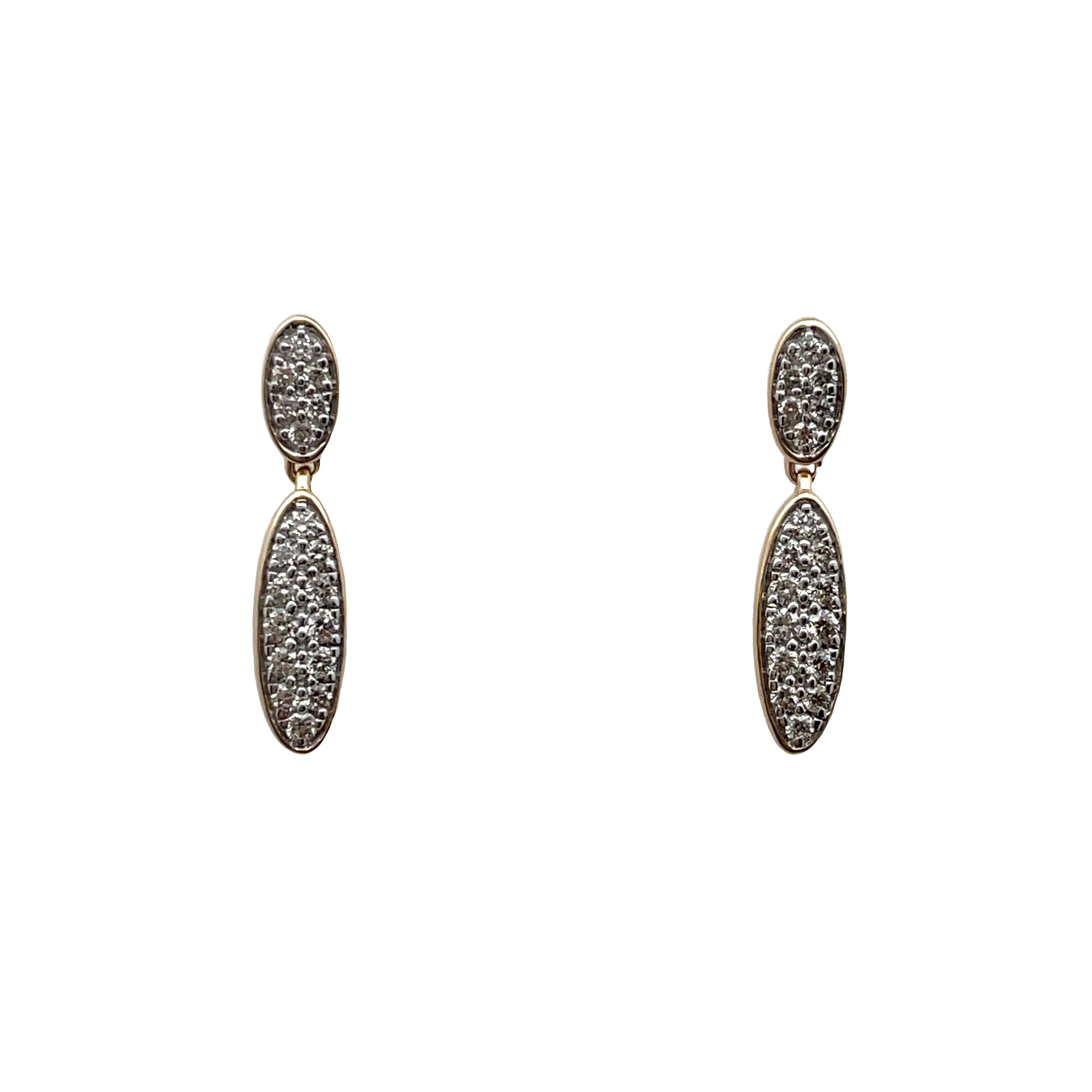 12CTW PAVE DIAMOND DOUBLE OVAL DANGLE EARRINGS CONTAINING 36 ROUND DIAMONDS 14KY