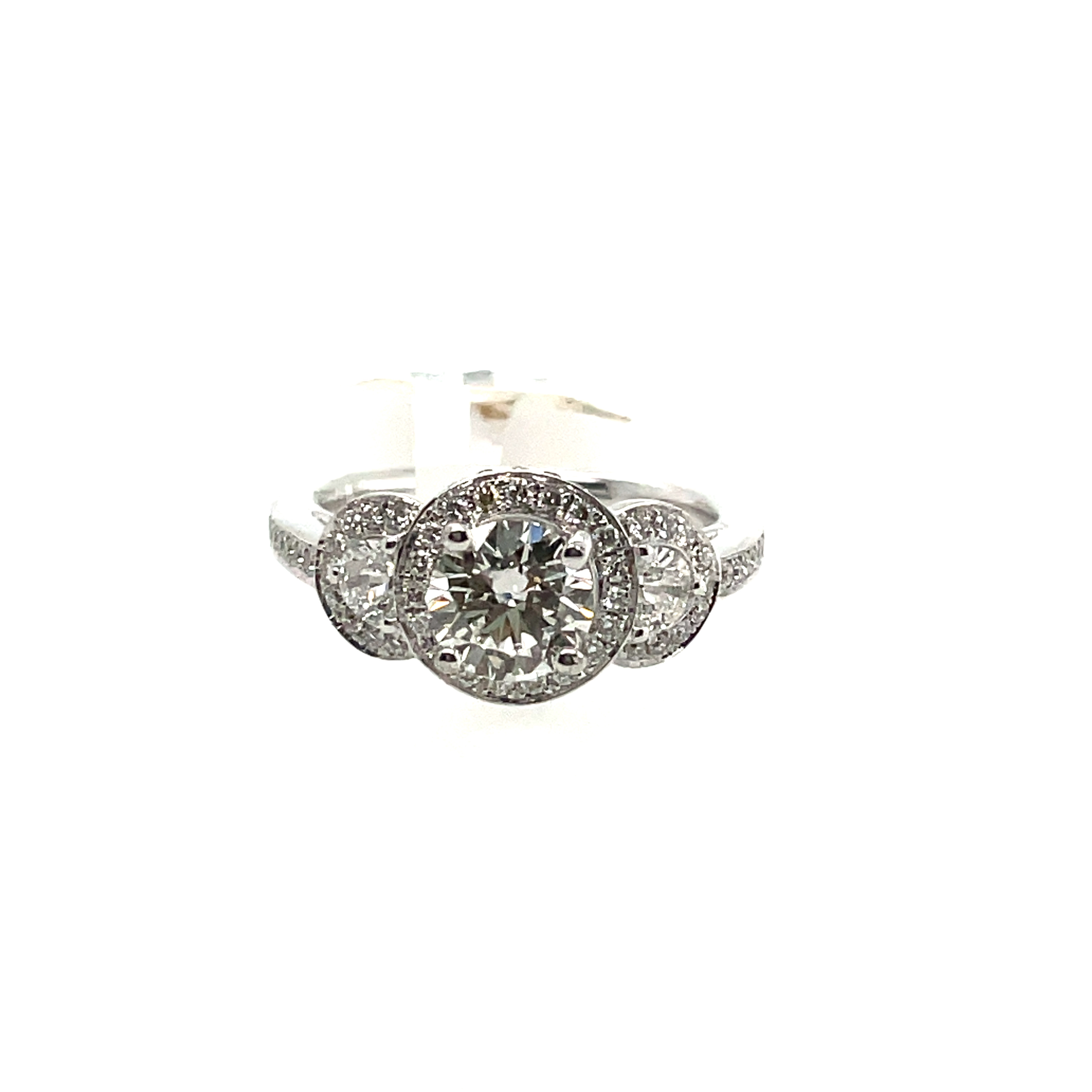 FIRE  ICE 1.00CT ROUND DIAMOND I SI1 AGS  104106881002 TYCOON ENGAGEMENT RING  2 HALF-MOON DIAMONDS .32CTW  65 ROUND DIAMONDS .34CTW EINGAGEMENT SEMI.66CTW 18KW