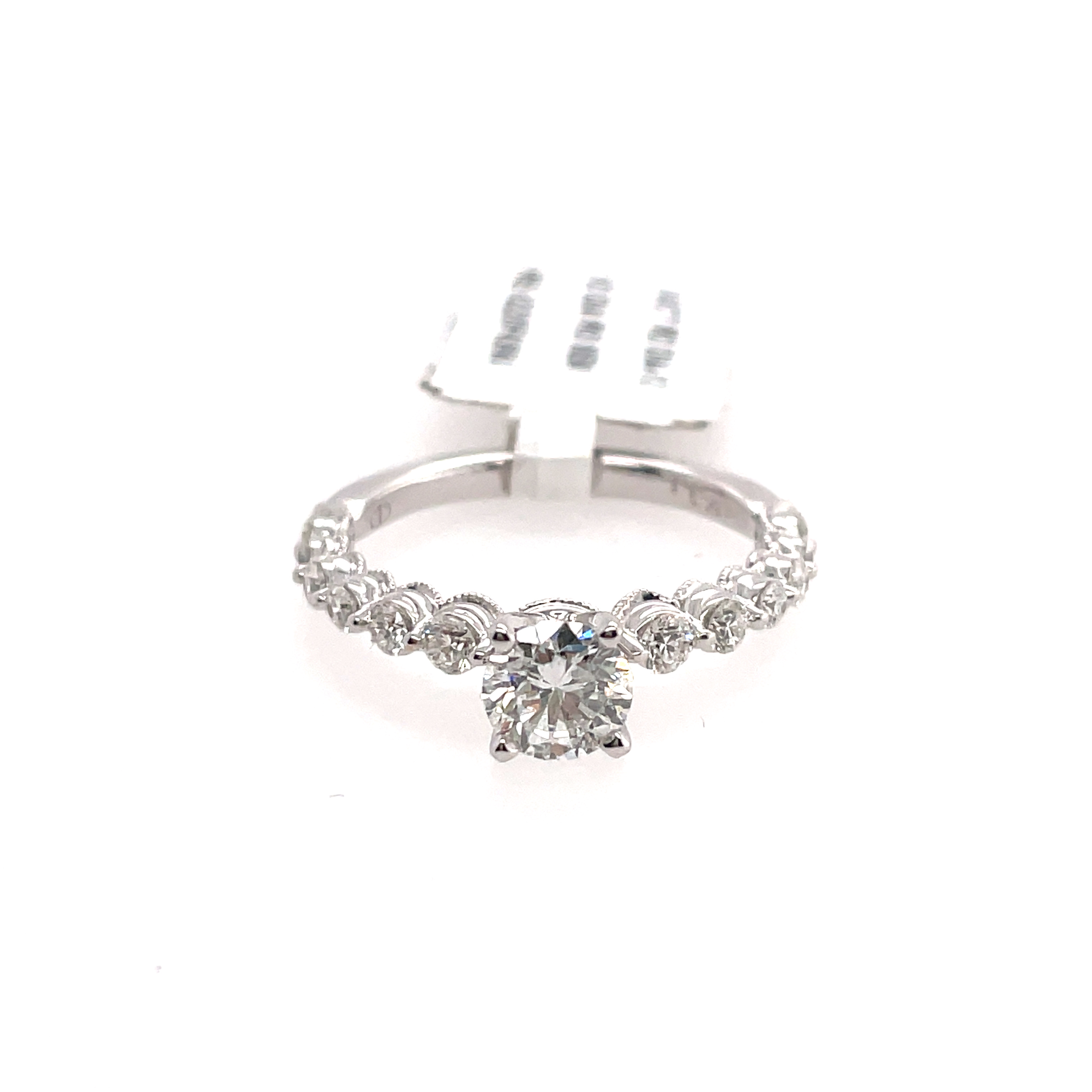 1 1/4CTW DIAMOND ENGAGEMENT RING SEMI MOUNTING CONTAINING: 3/4CT ROUND DIAMOND CENTER; + 12 ROUND DIAMOND SHARED PRONG ENGAGEMENT RING SEMI MOUNTING; 14KW