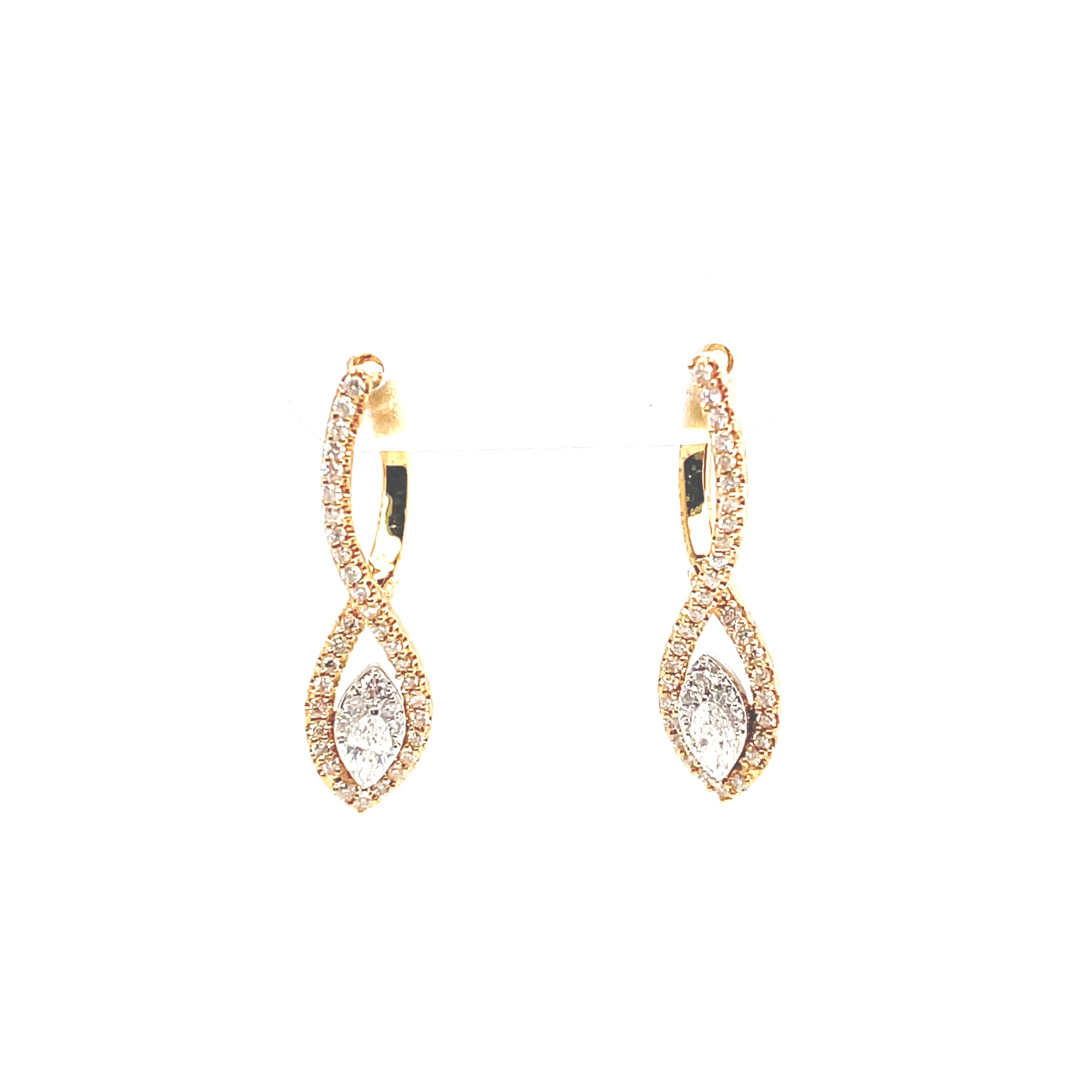 1/2CTW DIAMOND CROSSOVER WISHBONE EARRINGS CONTAINING: 74 ROUND DIAMONDS + 2 MARQUISE DIAMONDS; 14KY
