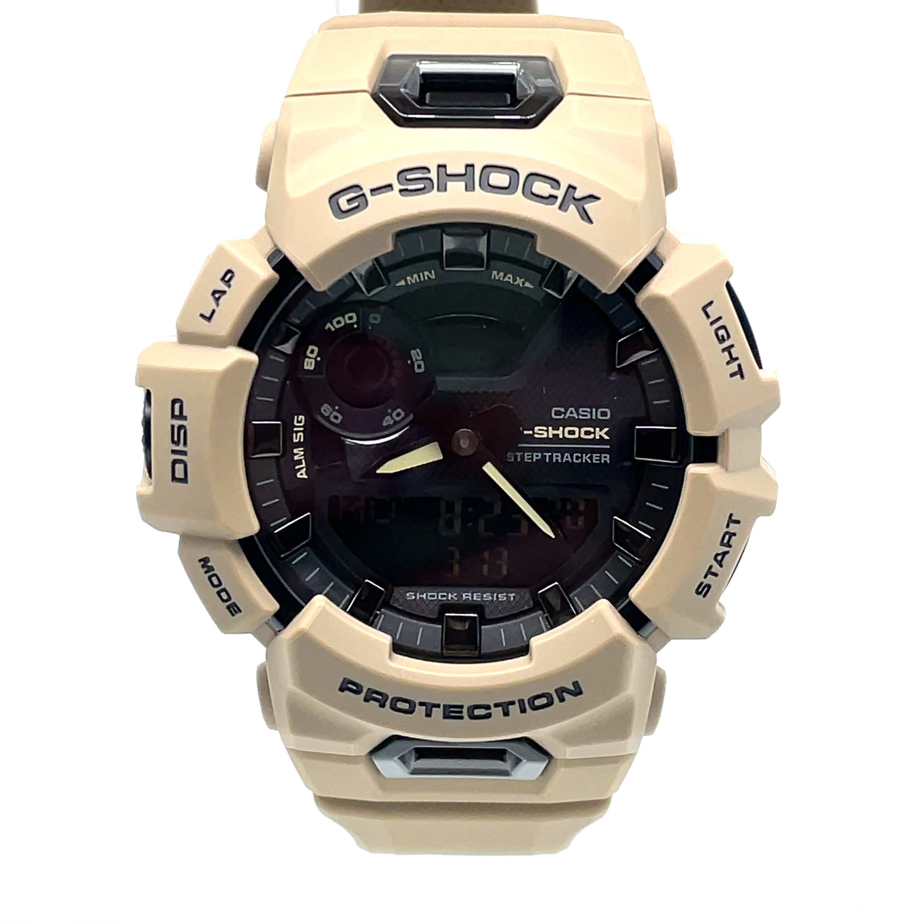 CASIO G-SHOCK ANALOGUE/DIGITAL BLUE DIAL WATCH; BEIGE RESIN