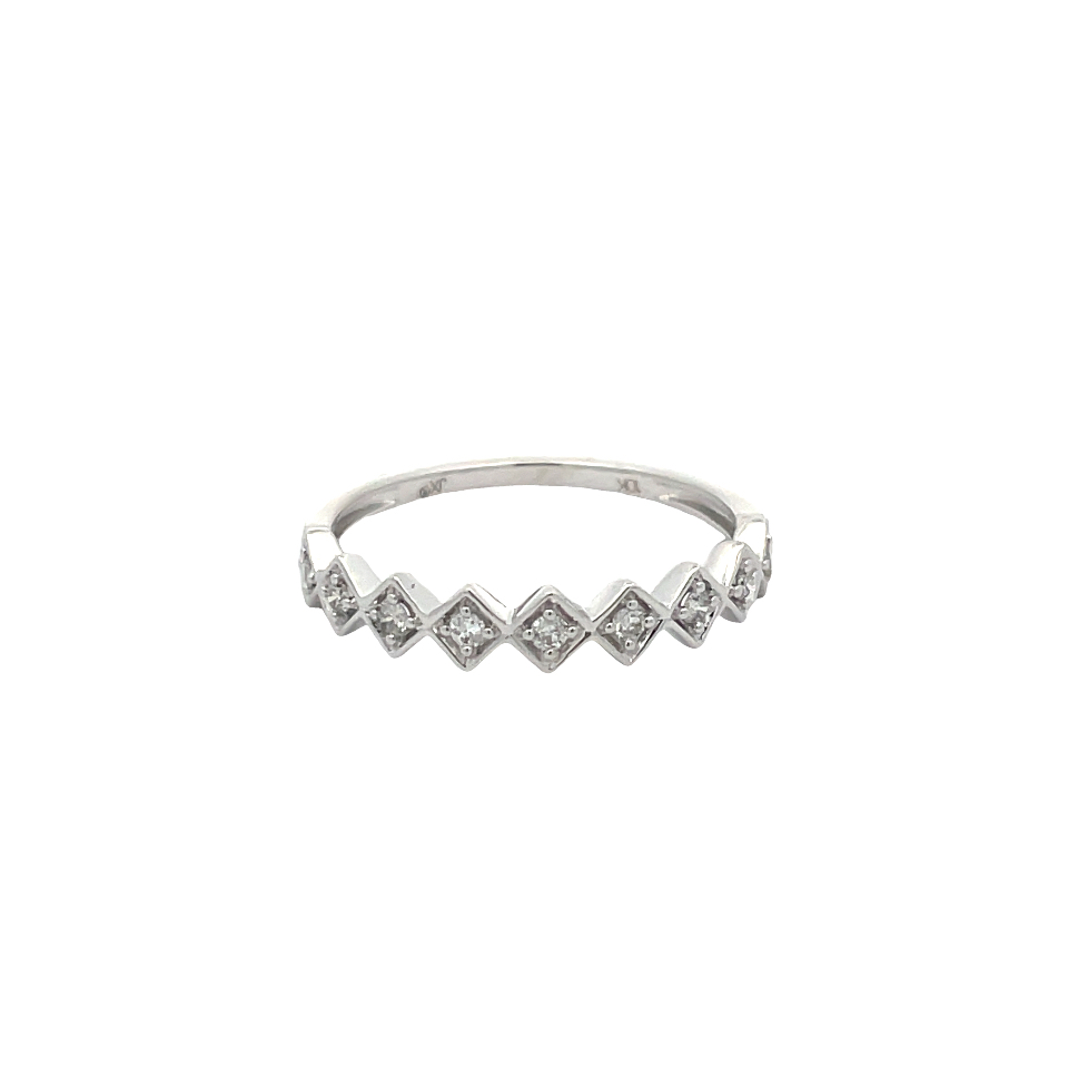 .13CTW DIAMOND SQUARE-ON-POINT STATIONS BAND RING CONTAINING 9 ROUND DIAMONDS H-I I1-I2 10KW
