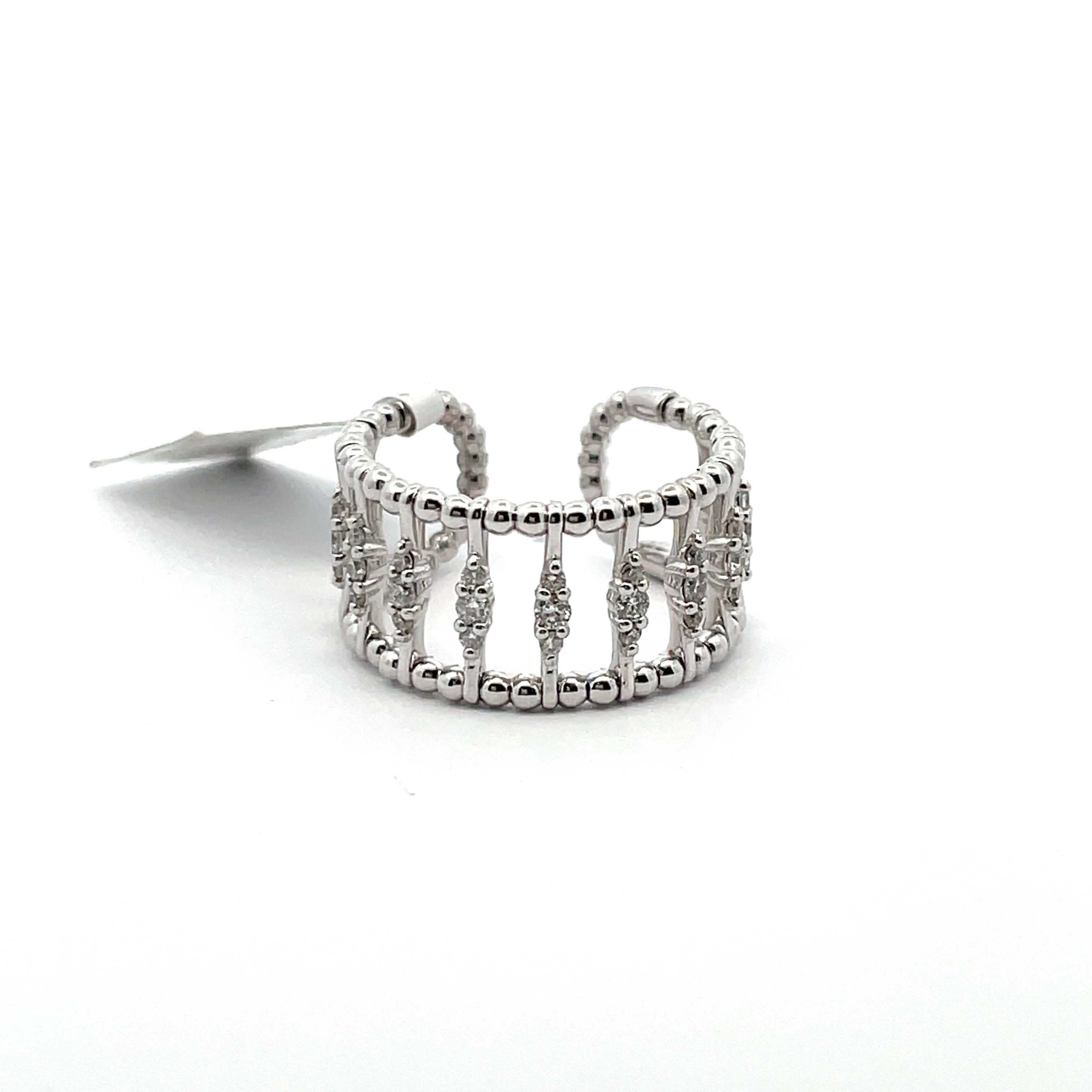 .50CTW DIAMOND LINEAR FILIGREE 11-STATIONS OPEN-BACK BAND RING CONTAINING 33 ROUND DIAMONDS .50CTW 14KW
