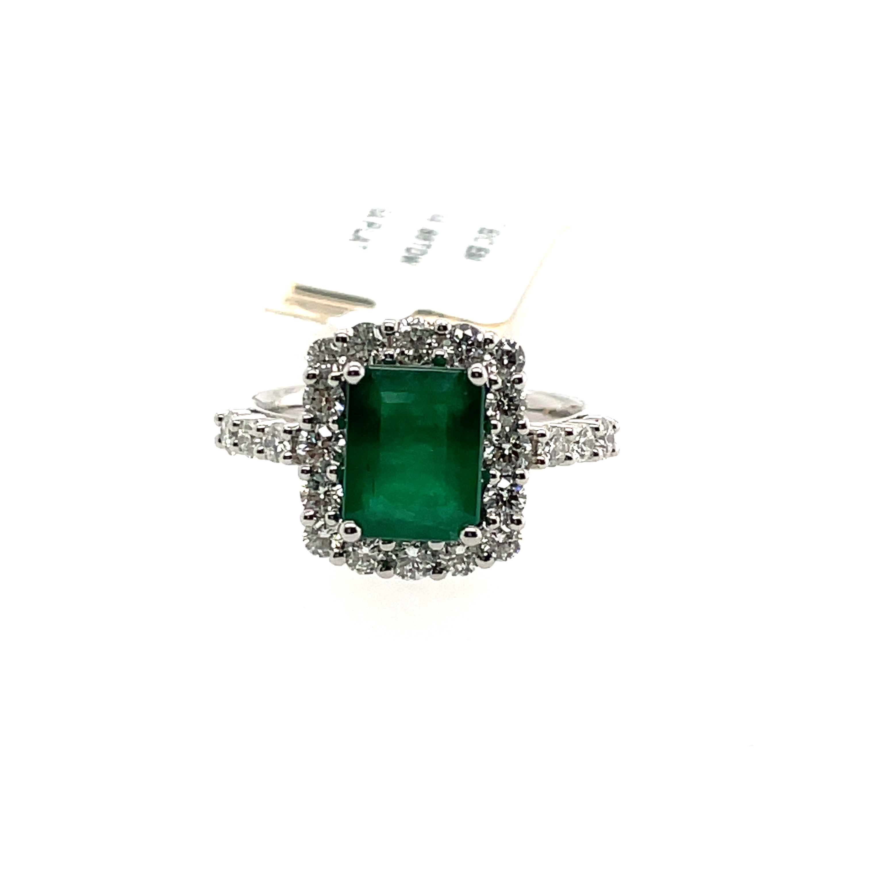 LE VIAN 2.88TGW EMERALD AND DIAMOND RING CONTAINING 2.00CT EMERALD CUT EMERALD CENTER  22 ROUND HALO DIAMONDS .88TDW PLATINUM