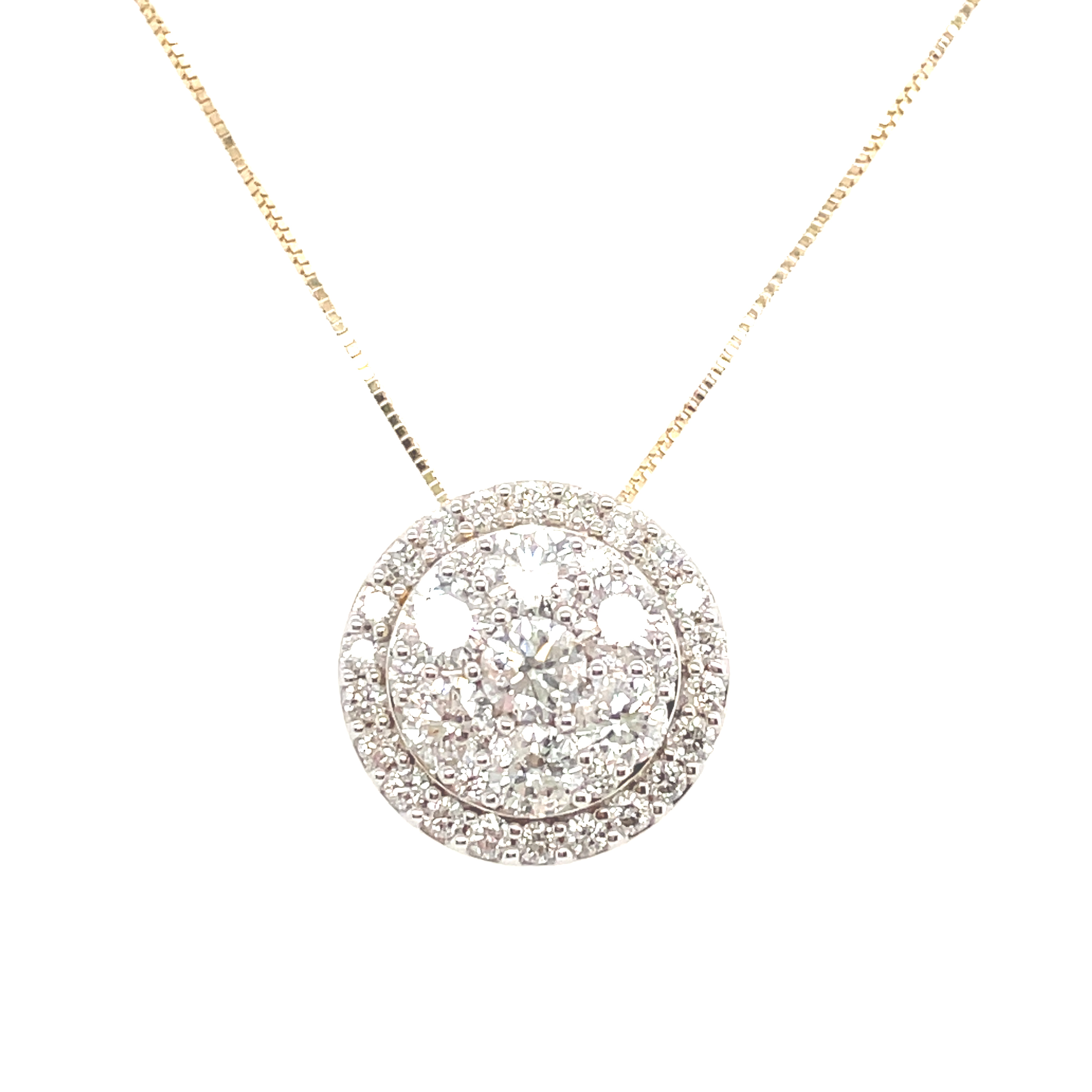 2CTW ROUND HALO/CLUSTER DIAMOND PENDANT/CHAIN CONTAINING: 35 ROUND DIAMONDS; 14KY CHAIN INCLUDED