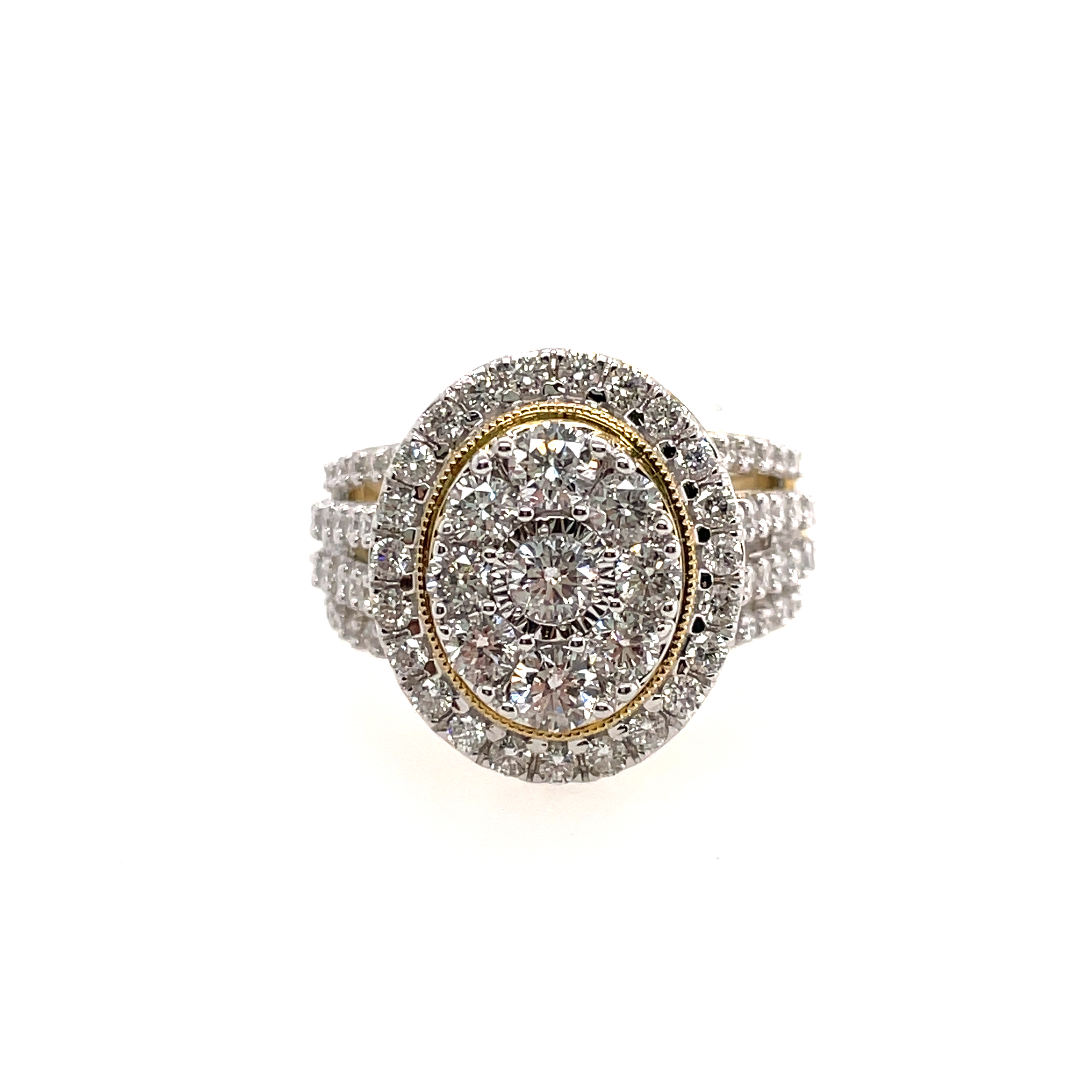 2.00CTW DIAMOND OVAL HALO/CLUSTER RING CONTAINING: 84 ROUND DIAMONDS; 10KY