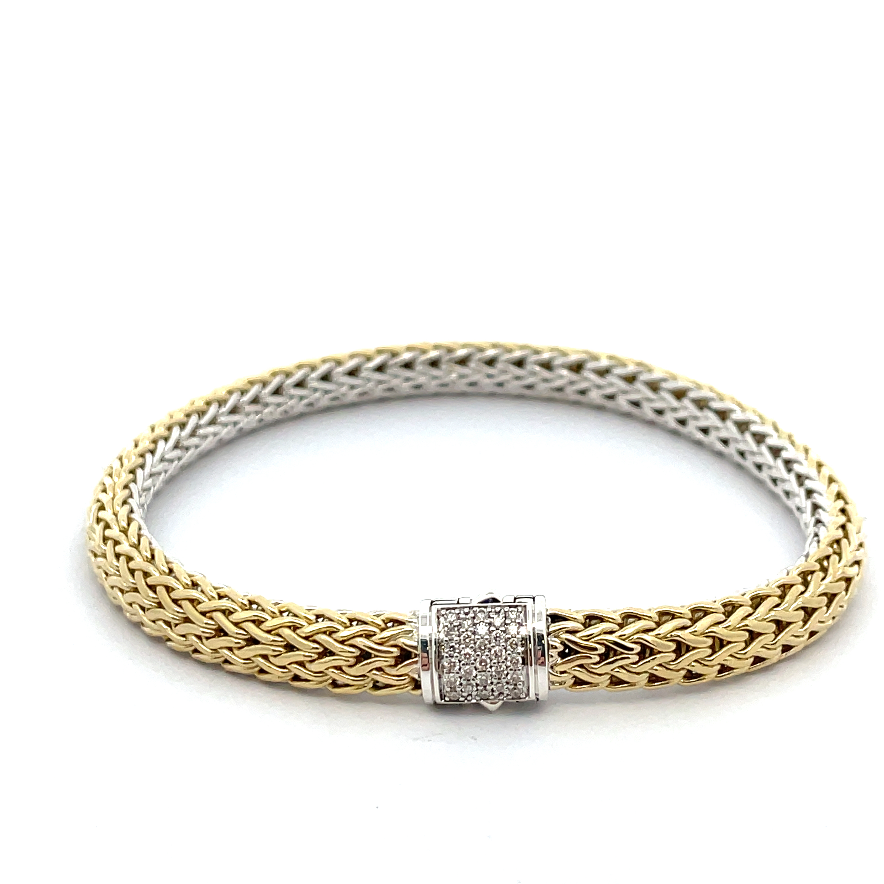 JOHN HARDY ICON 18KY/SILVER DIAMOND PAVE SMALL REVERSIBLE 6.5MM BRACELET; .16CTW