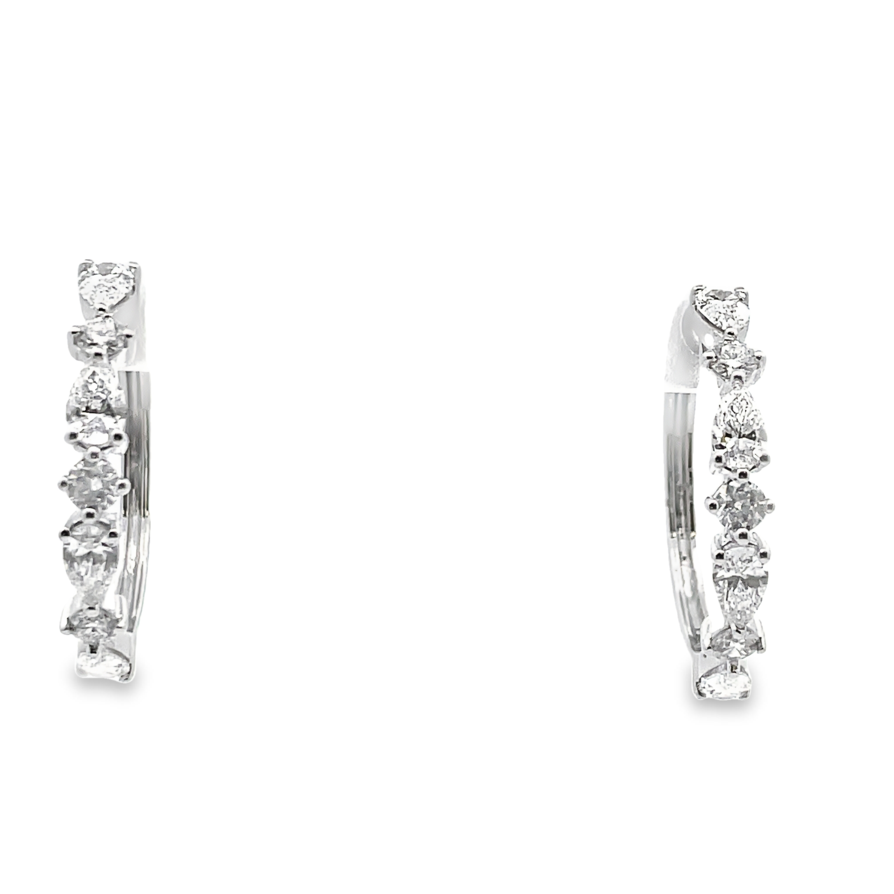 SUPER MAN MADE CREATED 2.09CTW FANCY ROUND HOOP EARRINGS CONTAINING 8 PEAR-SHAPE DIAMONDS  6 ROUND DIAMONDS G-H SI 14KW100043IGI CARD CERT48J241122209