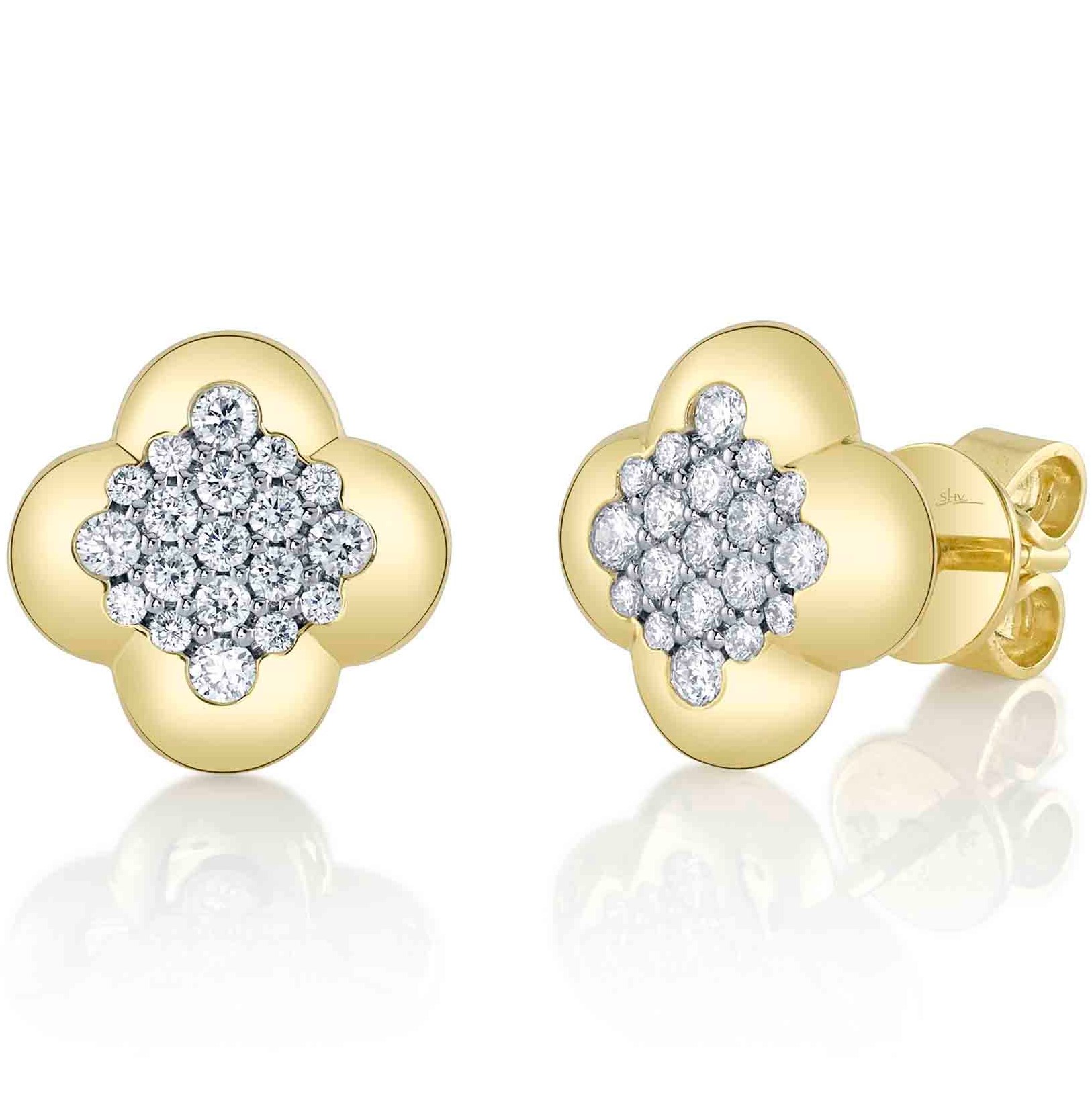 .39CTW DIAMOND PAVE CLOVER STUD EARRINGS CONTAINING: 38 ROUND DIAMONDS; 14KY
