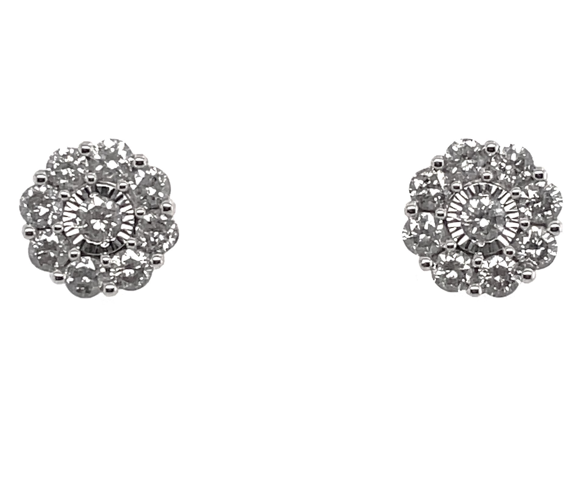 1 1/2CTW DIAMOND ROUND CLUSTER STUD EARRINGS CONTAINING: 18 ROUND DIAMONDS; 10KW