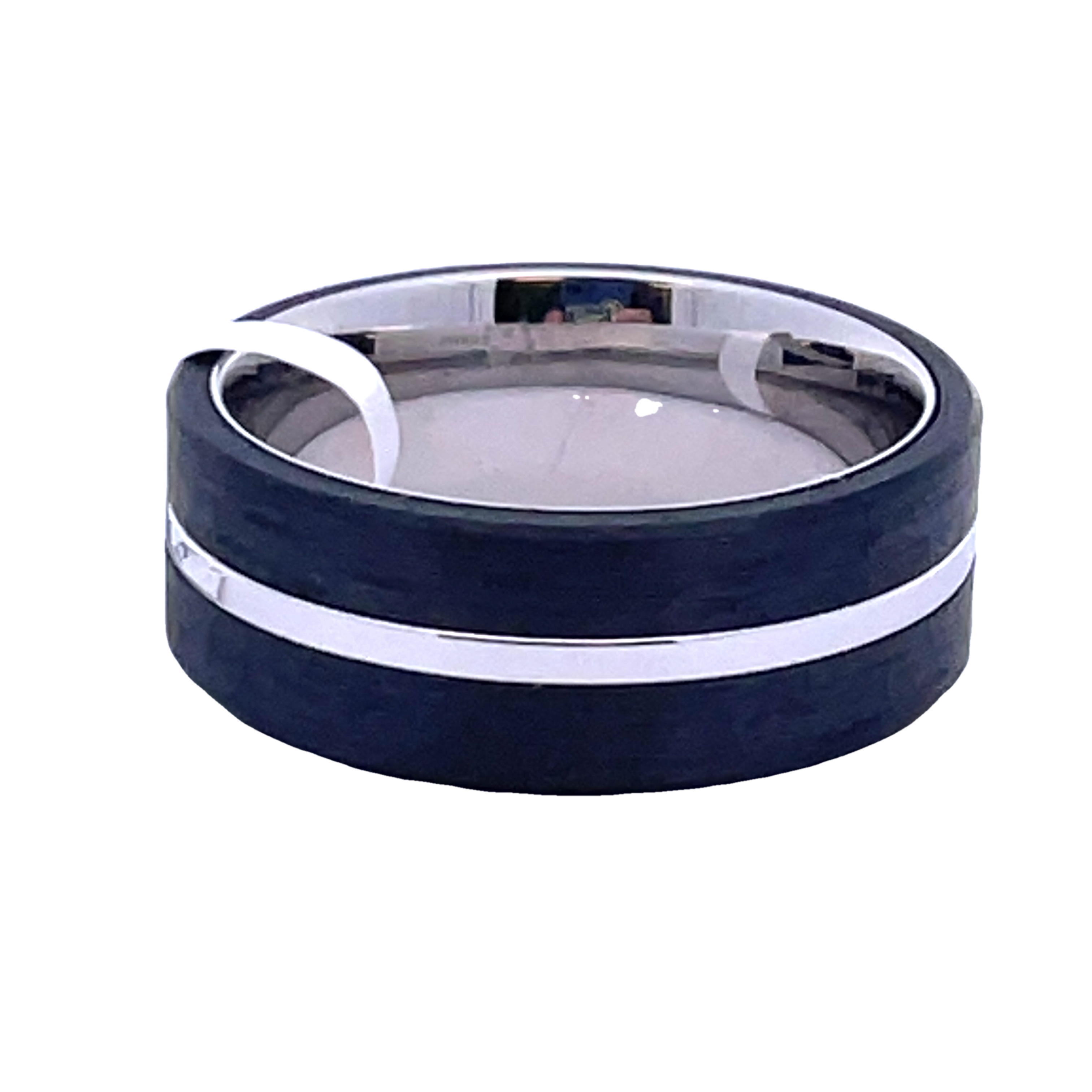 8MM COBALT PIPE CUT TWO CARBON OVERLAYS BAND SIZE 9.5