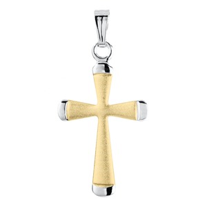 WHITE-TIPPED TT CROSS PENDANTCHAIN SILVER/GOLD TONE