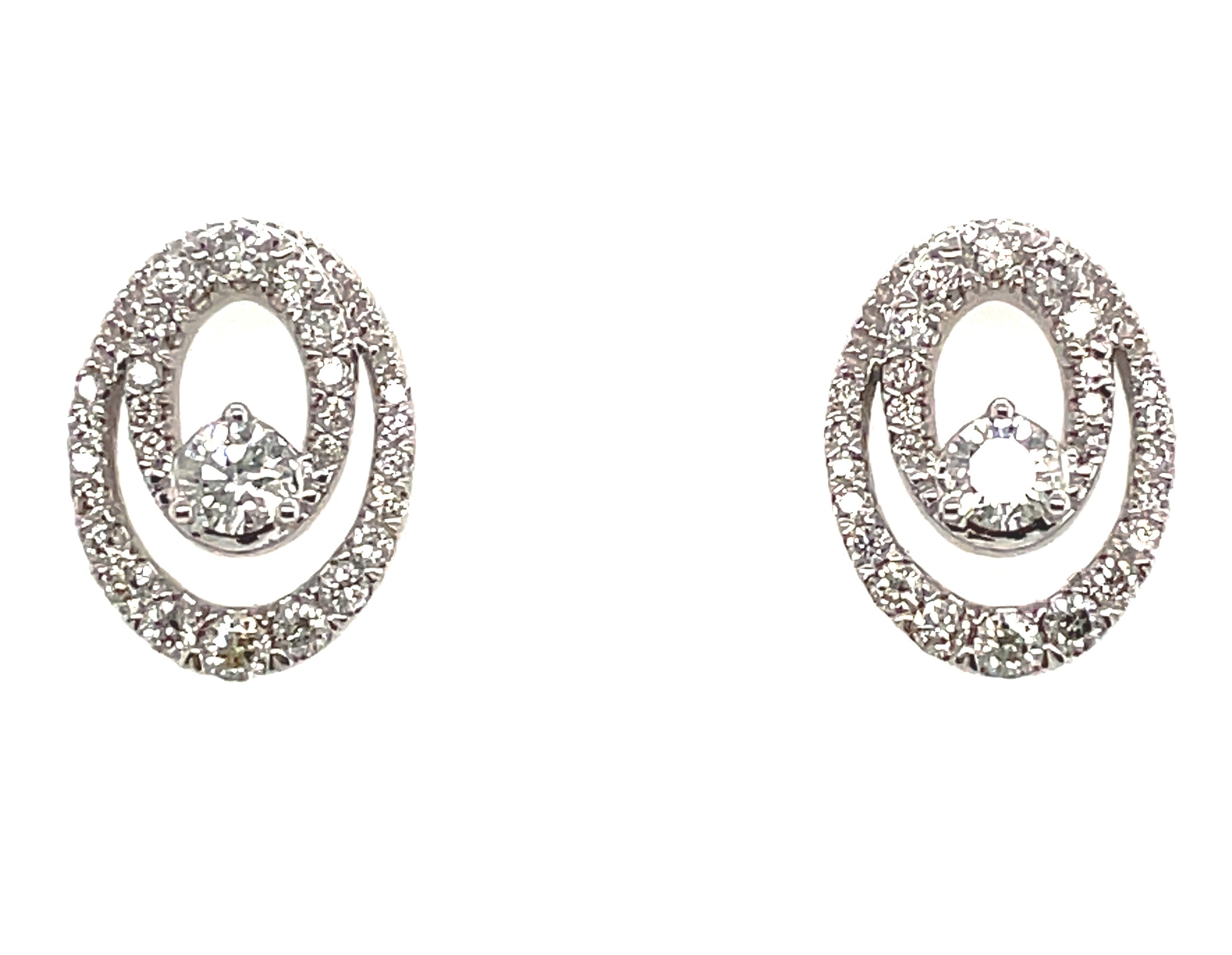 1CTW OVAL-IN-OVAL DIAMOND EARRINGS CONTAINING: 54 ROUND DIAMONDS; 14KW