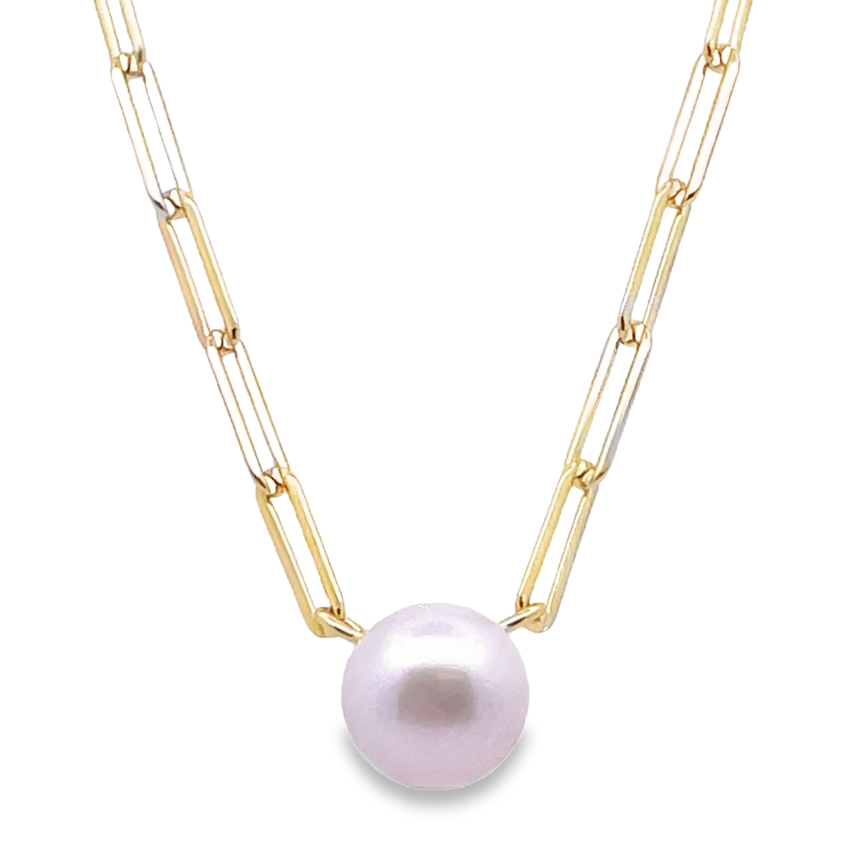LAFONN PAPERCLIP CHAIN WITH FRESHWATER CULTURED PEARL CENTER 20 NECKLACE GOLD TONE