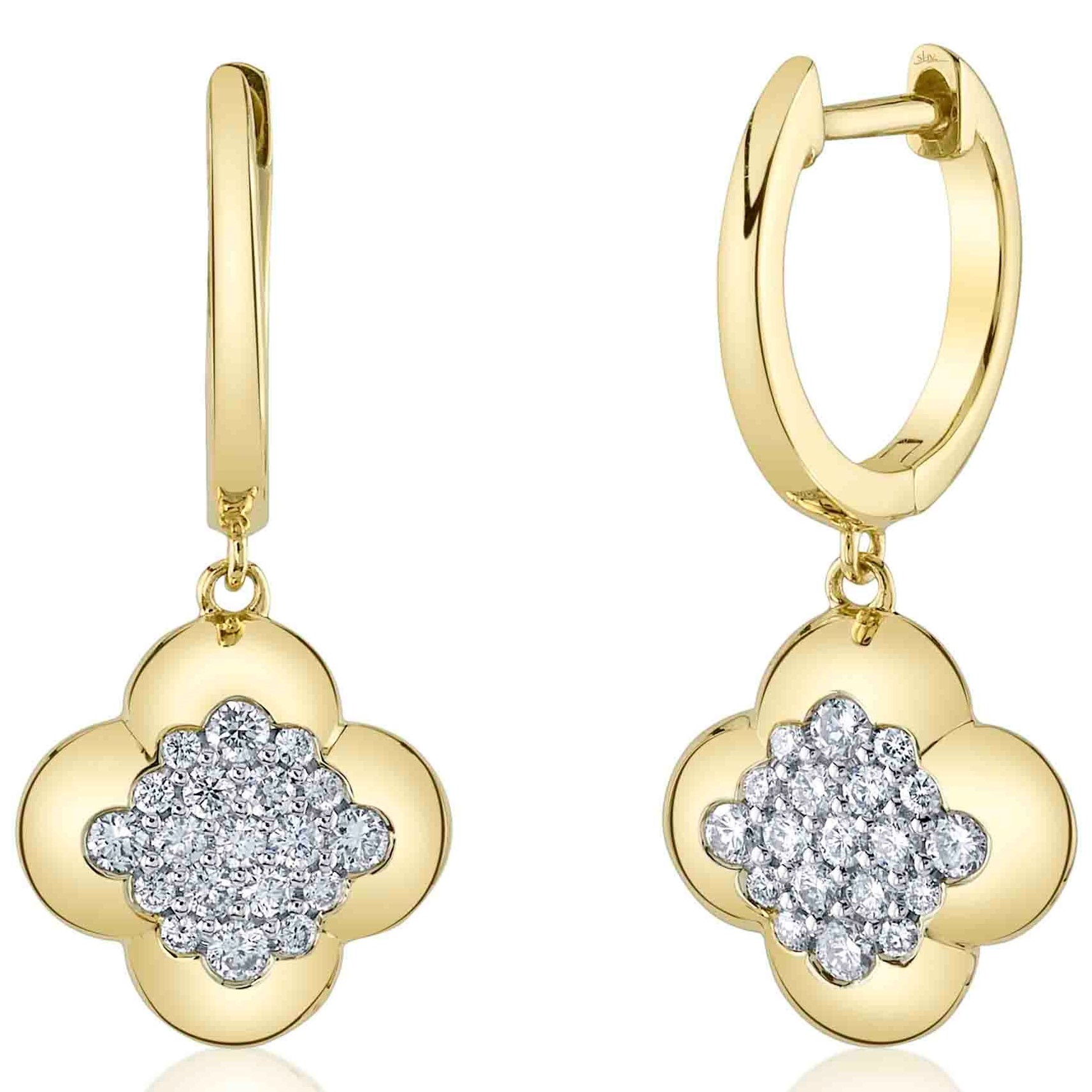 .39CTW PAVE DIAMOND CLOVER DANGLE EARRINGS CONTAINING: 38 ROUND DIAMONDS; 14KY