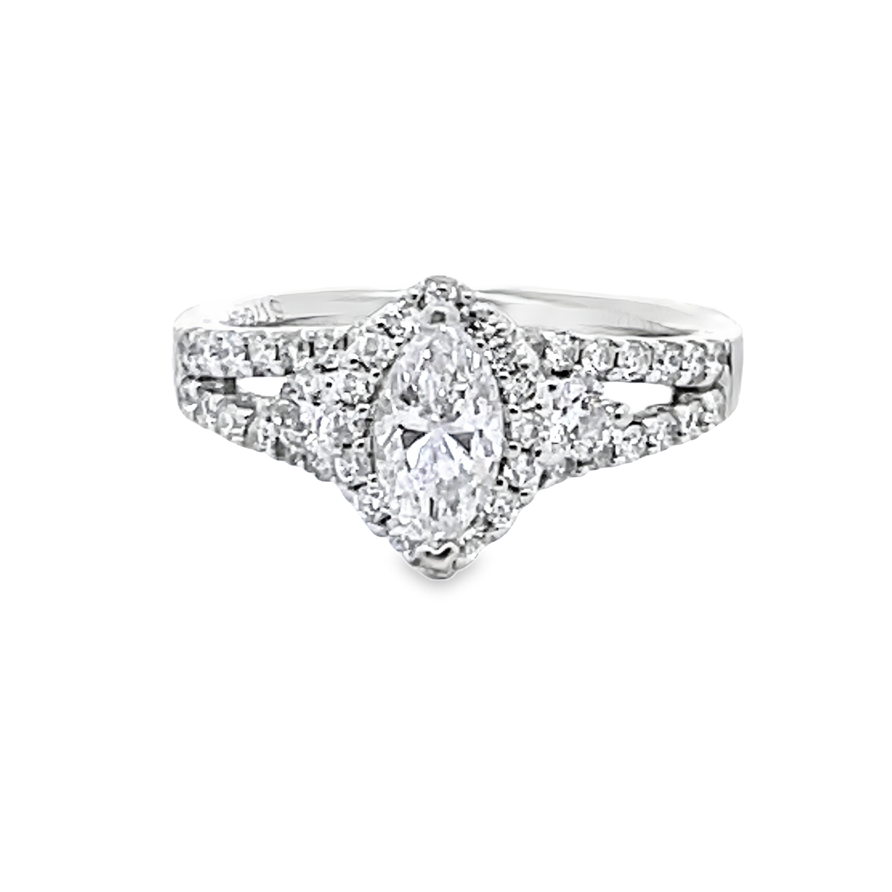 .63CT MQ DIA G-H SI1  GABRIEL  CO MARQUISE-SHAPE HALO ENGAGEMENT RING 46DI.61CTW 1.24CTW RING 14KW