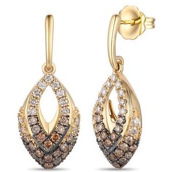 LE VIAN .67CTW CHOCOLATE OMBRE DIAMONDS 2-ROW OPEN TEARDROP DANGLE EARRINGS CONTAINING 68 ROUND DIAMONDS 14KY