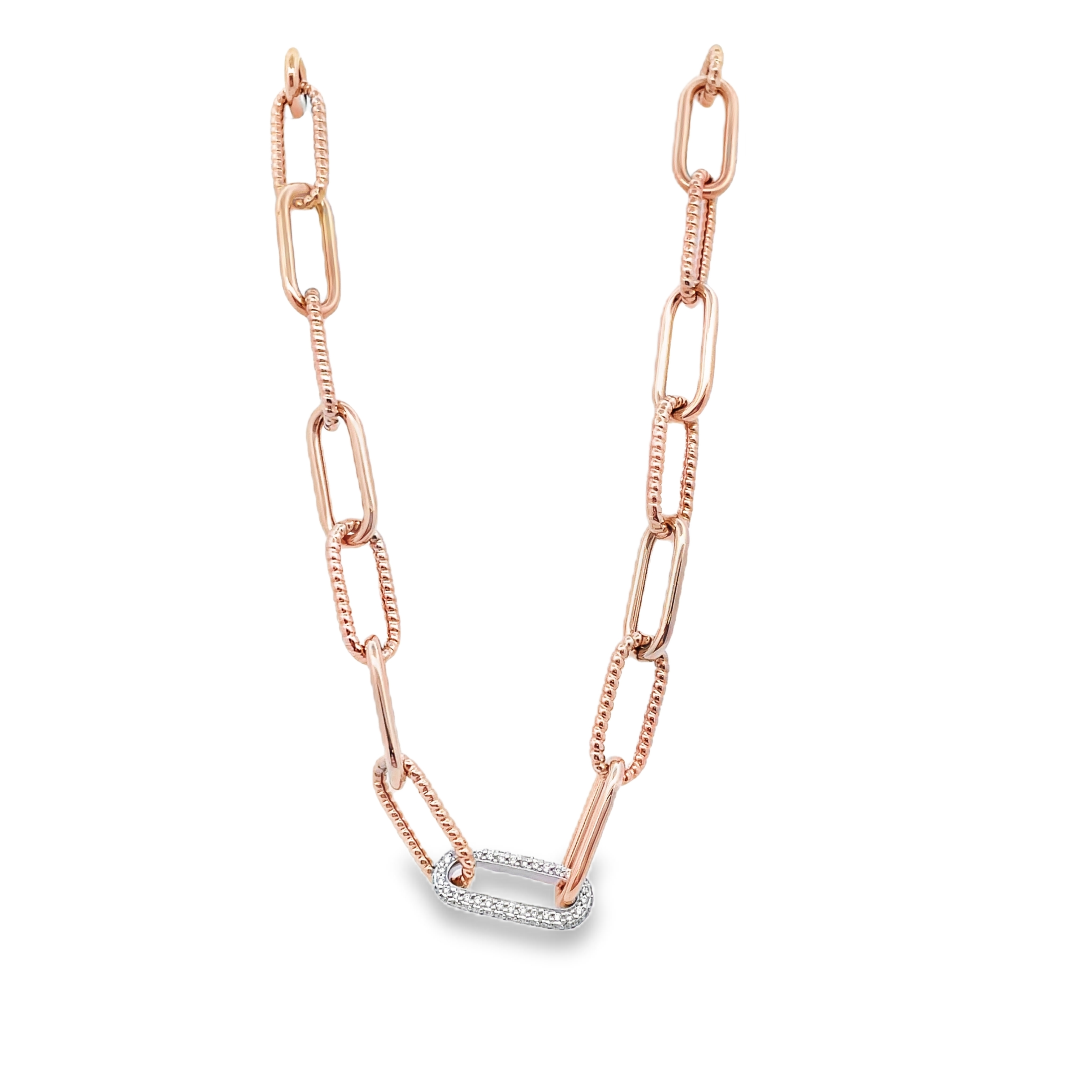 .65CTW DIAMOND PAVE CENTER LINK 19 PAPERCLIP LINK NECKLACE CONTAINING 94 ROUND DIAMONDS 14KY