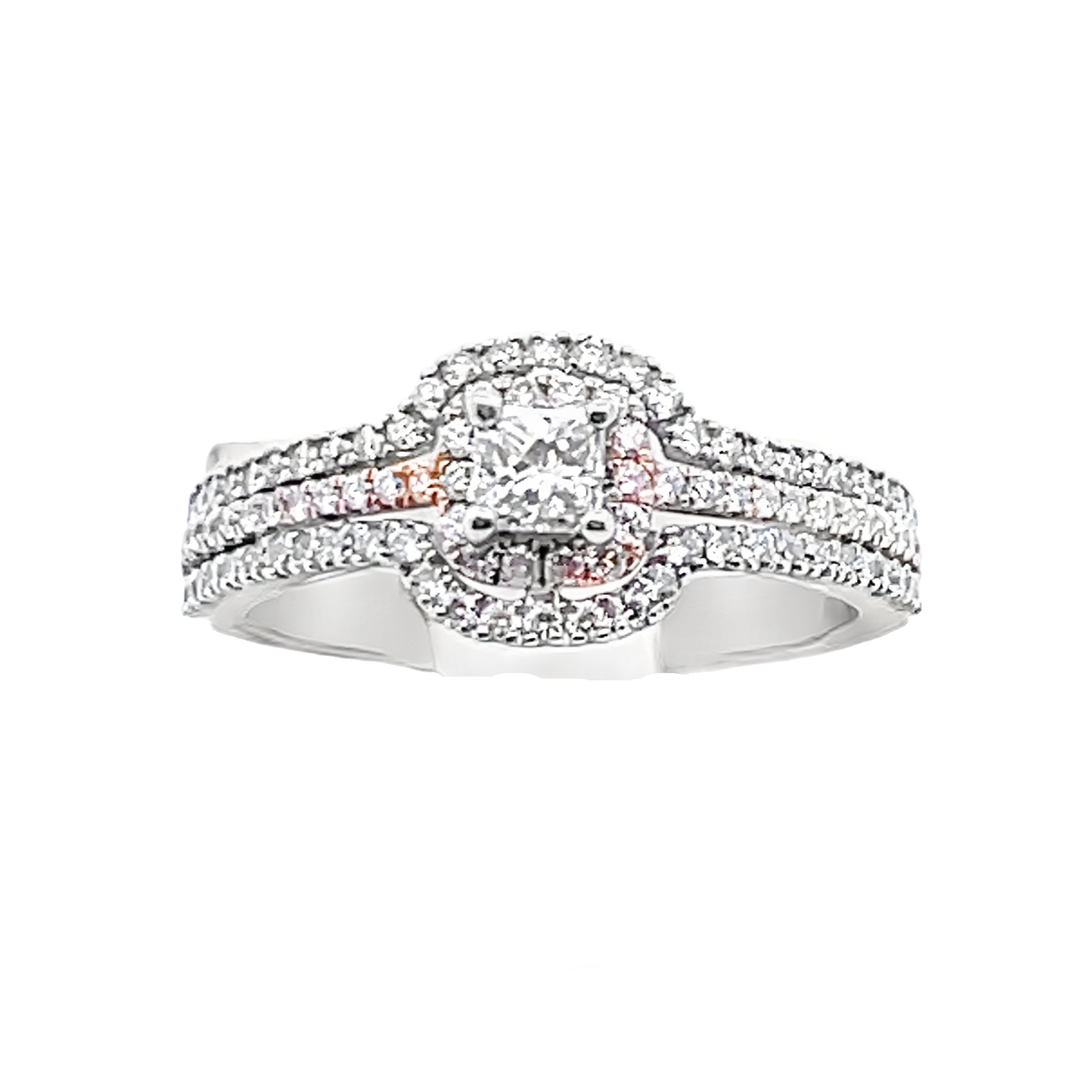 ARTCARVED TT CUSHION SURROUND DIAMOND ENGAGEMENT RING CONTAINING: 1 PRINCESS DIAMOND CENTER + 98 ROUND DIAMONDS .89CTW 14KWR ESTATE