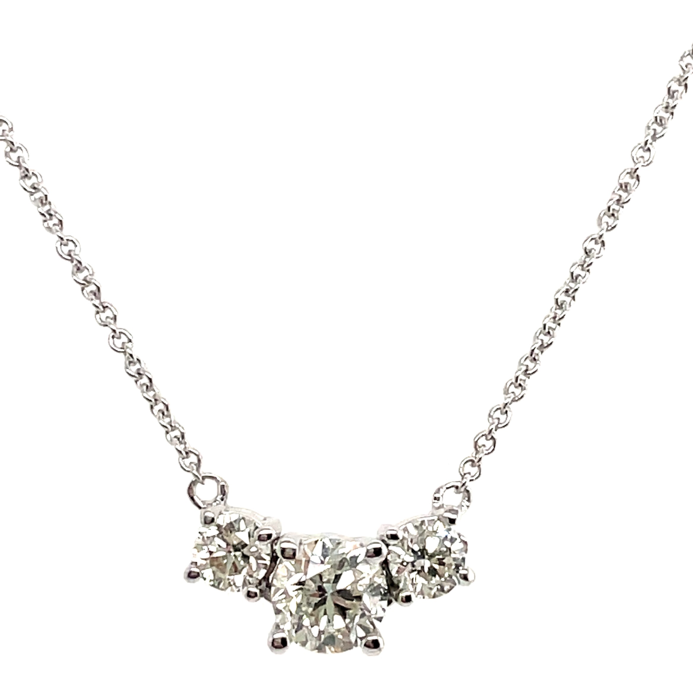1.00CTW THREE ROUND DIAMOND CENTER NECKLACE; 14KW