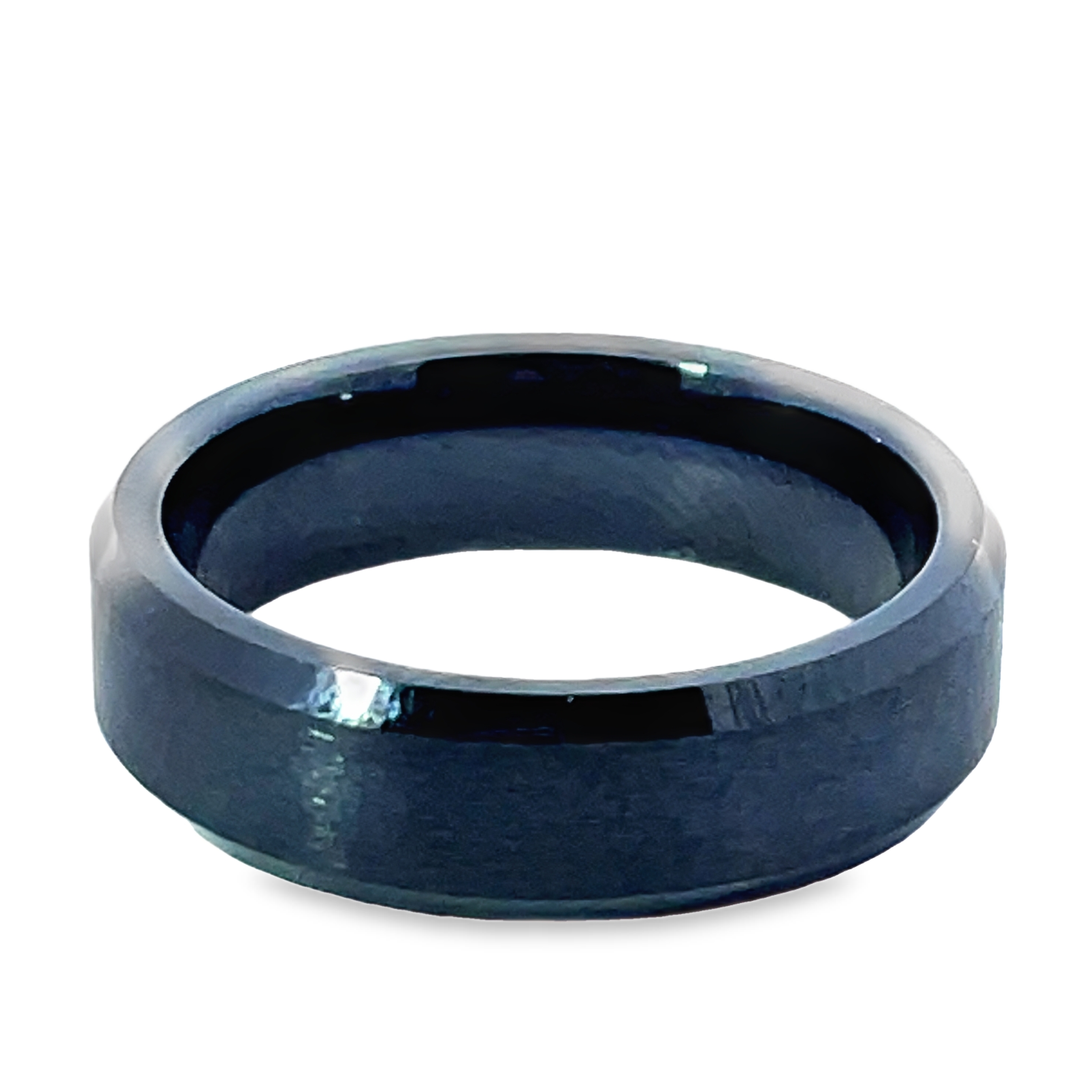6MM BLACK CERAMIC BEVEL EDGE SATIN CENTER BAND SIZE 8.5