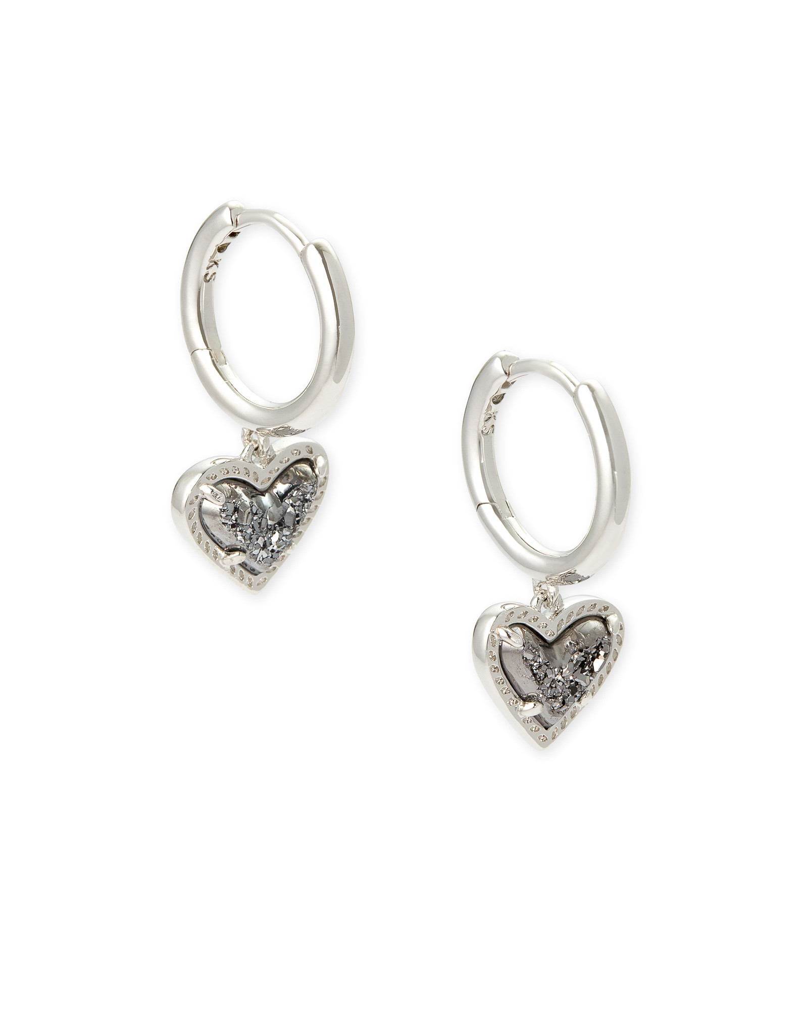 KENDRA SCOTT ARI HEART PLATINUM DRUSY RHODIUM HUGGIE EARRINGS