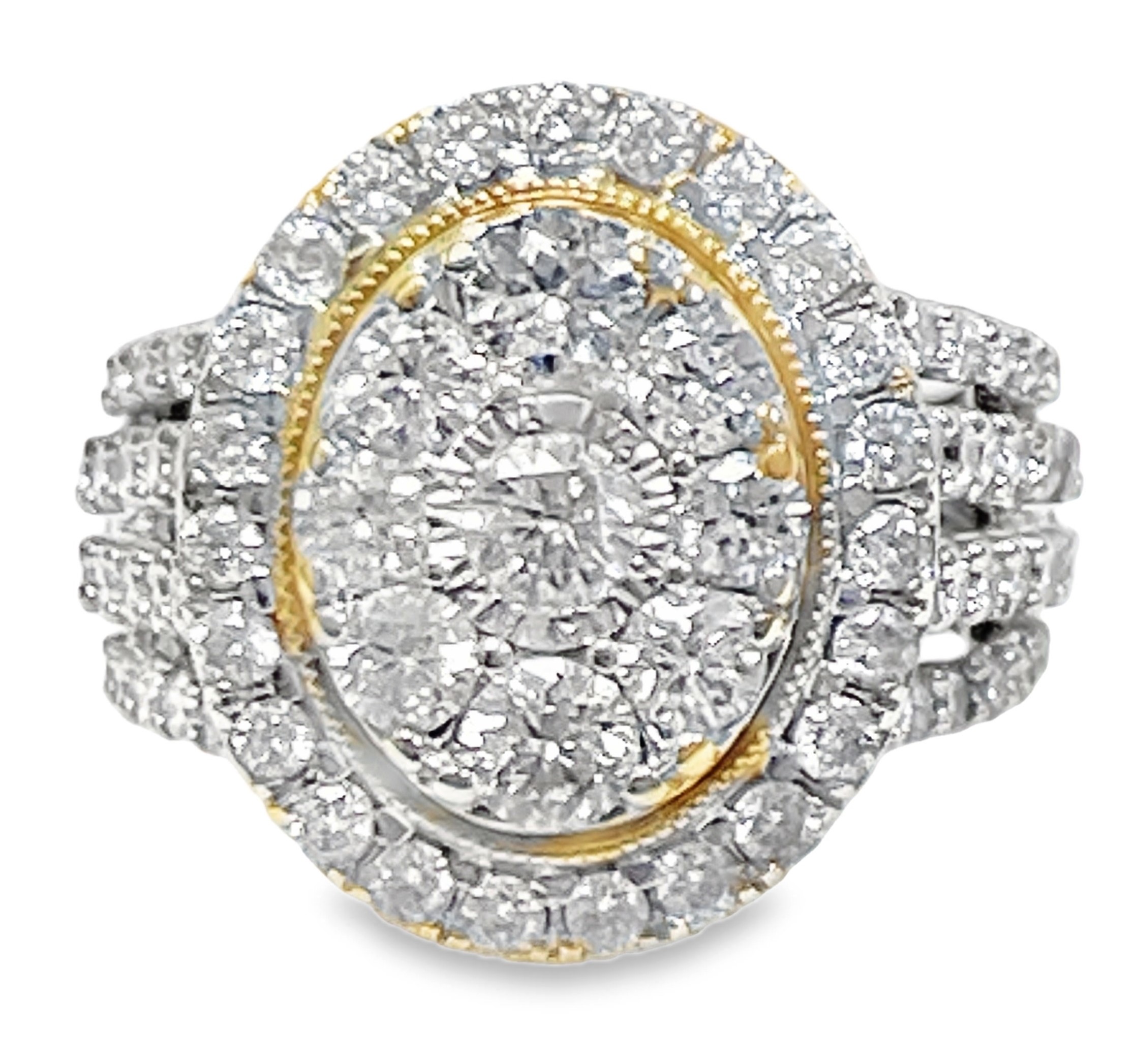 2.00CTW DIAMOND OVAL HALO/CLUSTER RING CONTAINING: 84 ROUND DIAMONDS; 10KY