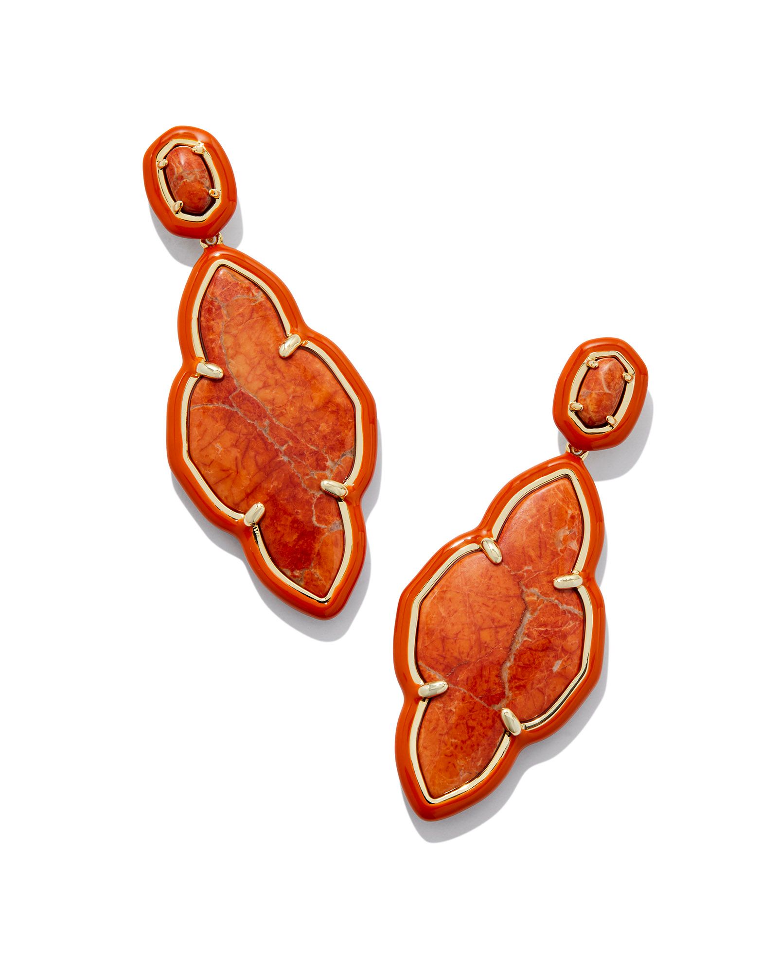 KENDRA SCOTT ABBIE ENAMEL VARIEGATED ORANGE MAGNESITE GOLD TONE STATEMENT EARRINGS