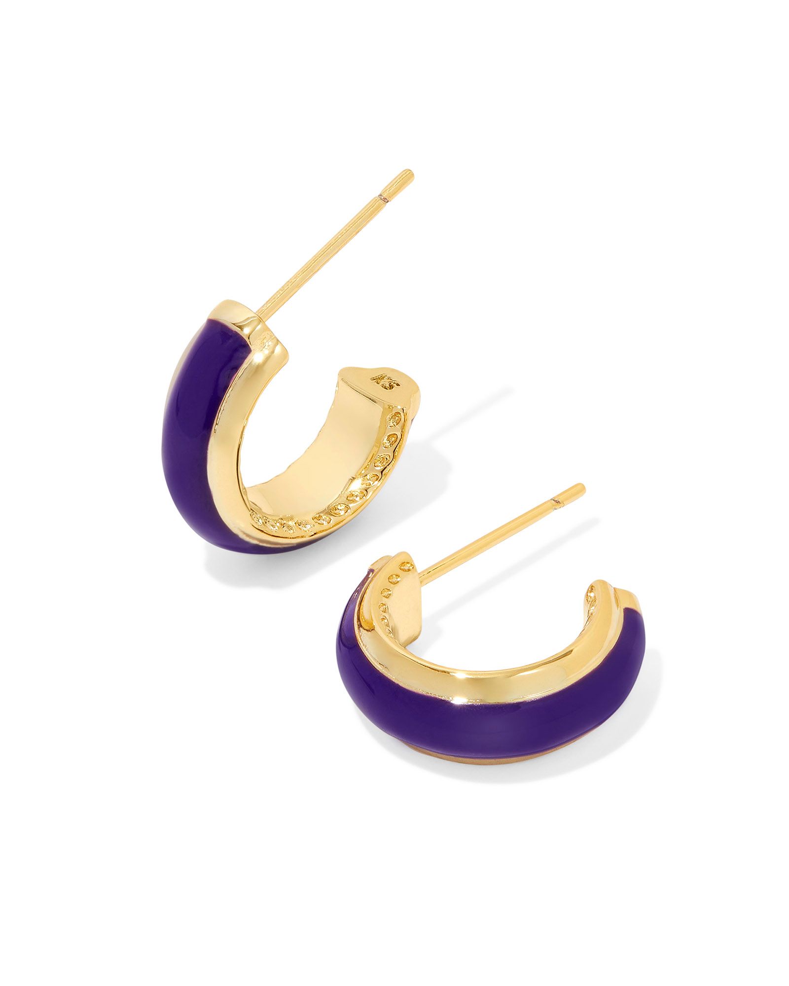KENDRA SCOTT AINSLEY PURPLE ENAMEL GOLD TONE HUGGIE EARRINGS