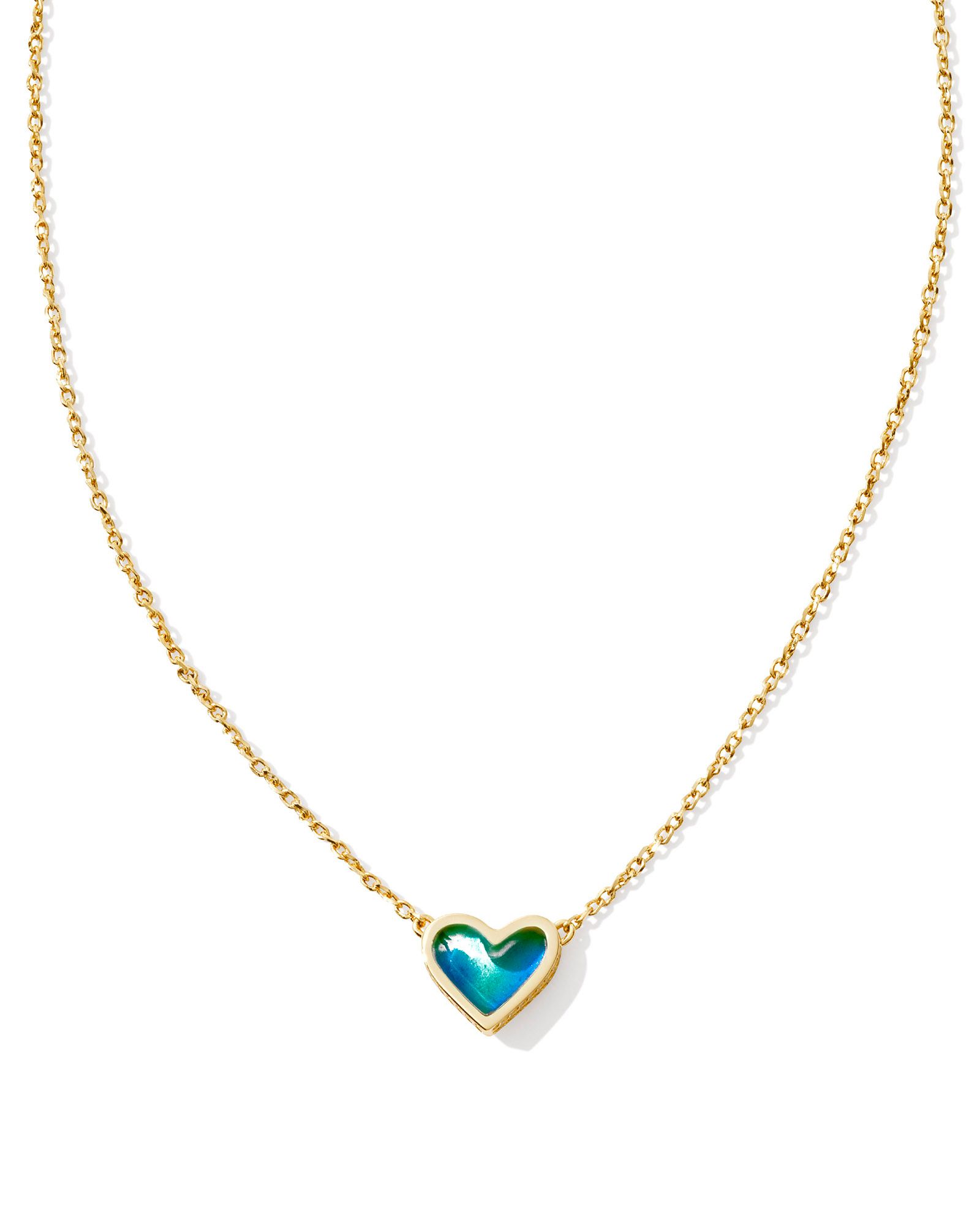 KENDRA SCOTT FRAMED ARI HEART MOOD STONE GOLD TONE PENDANT NECKLACE