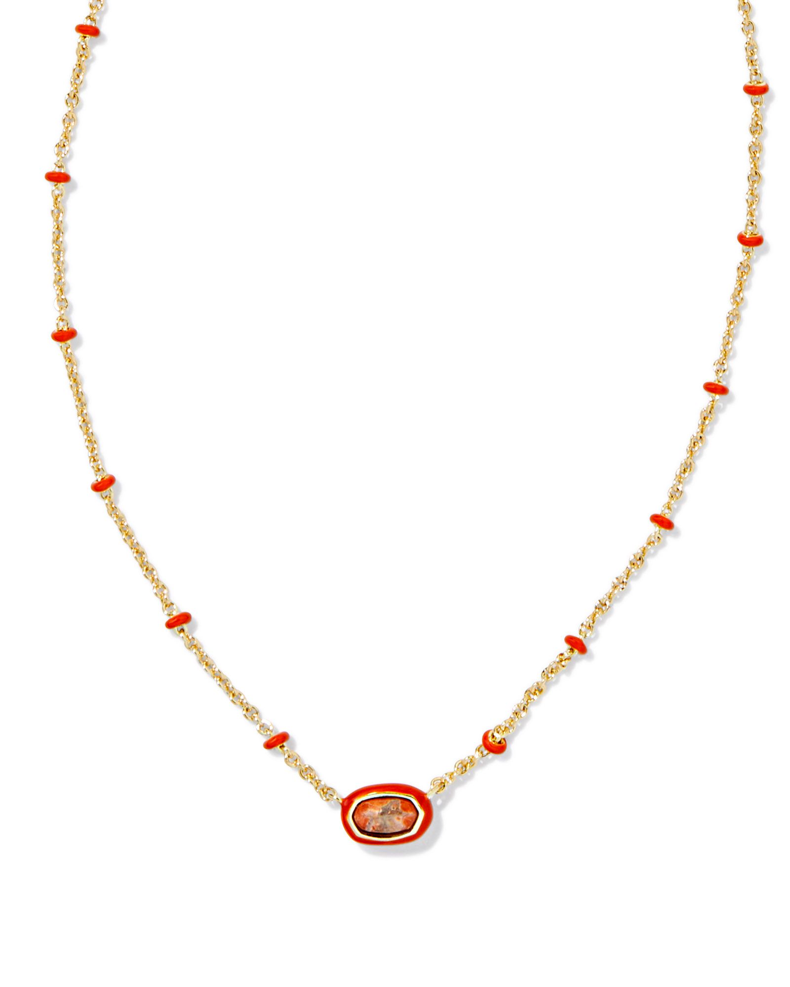 KENDRA SCOTT MINI ELISA ENAMEL VARIEGATED ORANGE MAGNESITE GOLD TONE PENDANT