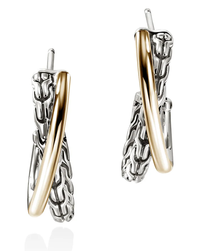 JOHN HARDY ESSENTIALS CROSSOVER 20.5MM EARRINGS SILVER/14KY