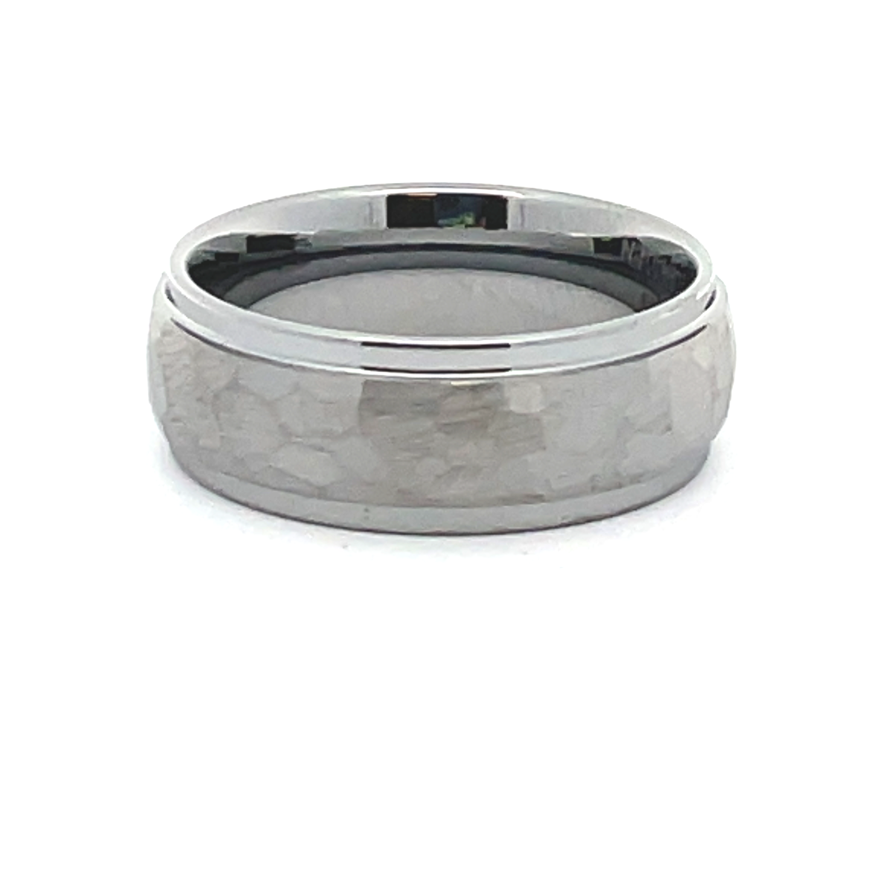 8MM TUNGSTEN DOME STEP EDGE HAMMERED TOP POLISHED EDGE BAND SIZE 9.5