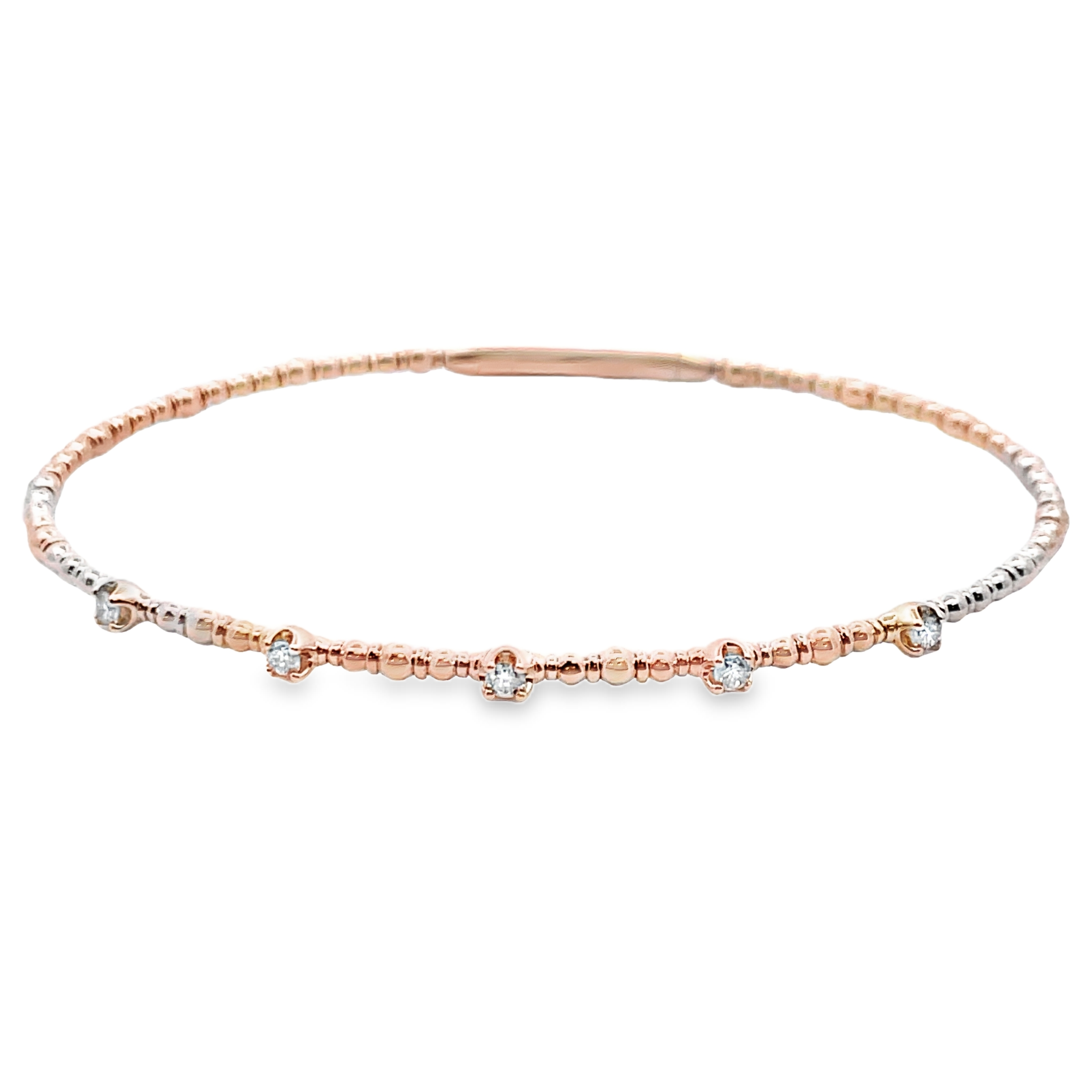 .15CTW DIAMOND BEADED FLEX BANGLE CONTAINING 5 ROUND PRONG-SET DIAMONDS 14KY