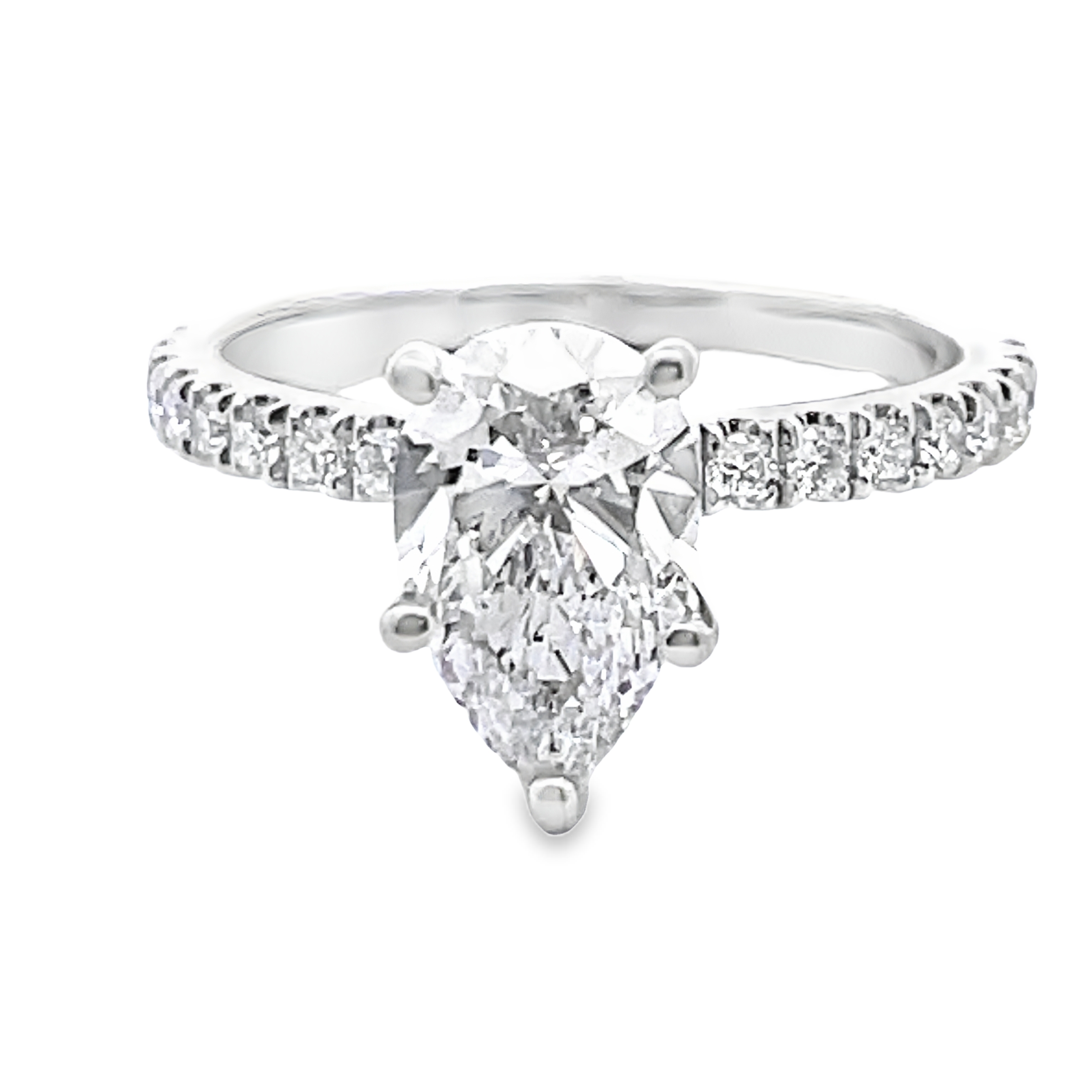 SUPER MAN MADE CREATED 2.06CTW DIAMOND HIDDEN-HALO ENGAGEMENT RING CONTAINING: 1.59CT PEAR SHAPE DIAMOND CENTER F VS1 IGI LG605353469 + 10 ROUND PROFILE DIAMONDS + 16 ROUND DIAMONDS RING SEMI MOUNTING .47CTW F VS 14KW LG19440