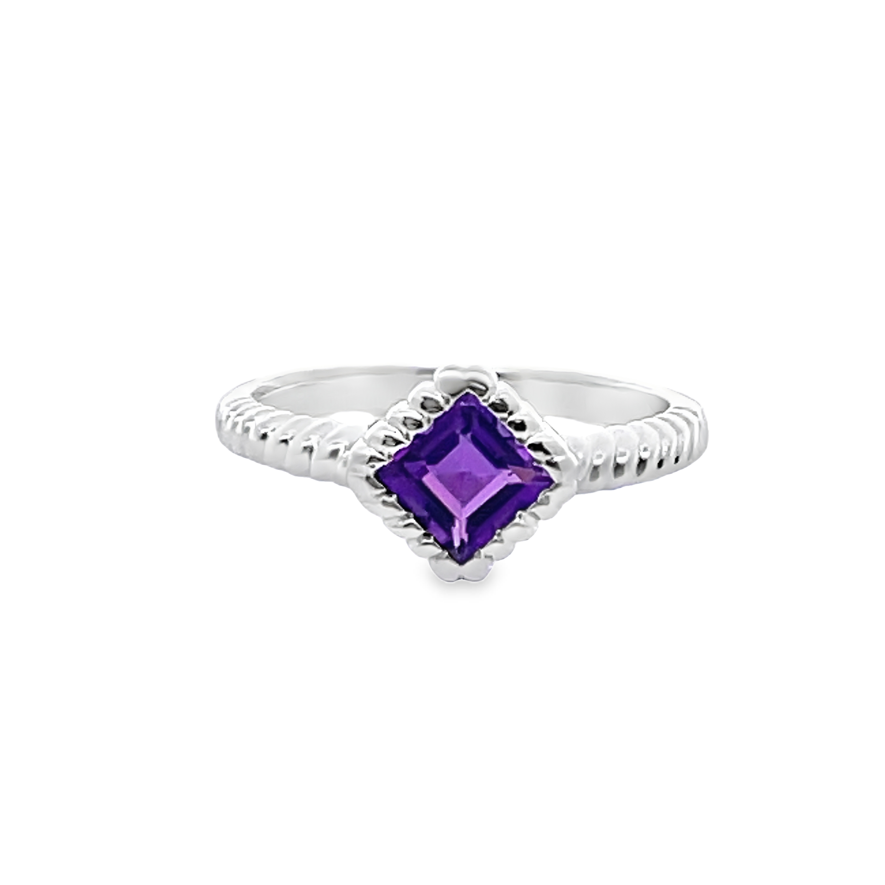 .61CT SQUARE AMETHYST BEZEL-SET RING STERLING SILVER