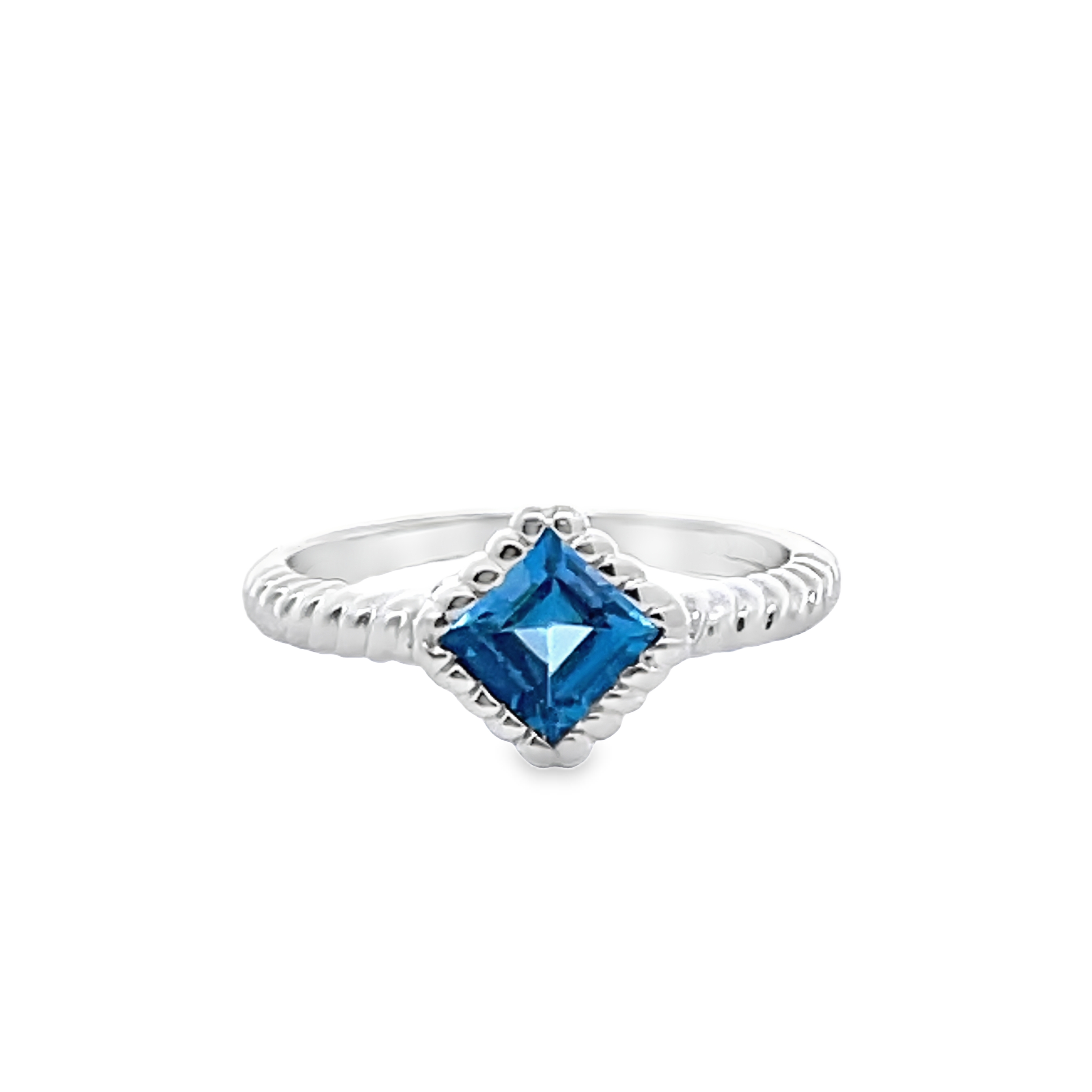 .80CT SQUARE BLUE TOPAZ BEZEL-SET RING STERLING SILVER
